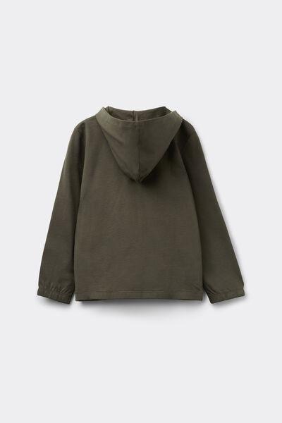 Green Hooded Cotton Sweatshirt, Kids Unisex, 5701_226Z, large image number 4