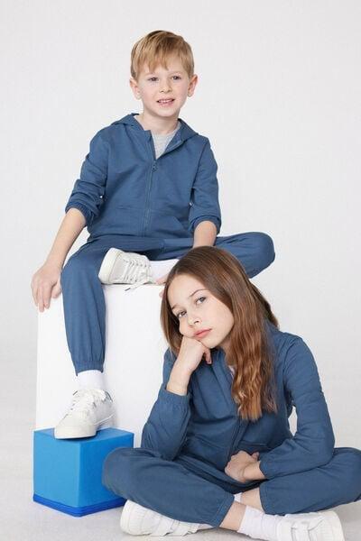 Blue Hooded Cotton Sweatshirt, Kids Unisex, 5701_266Z, large image number 0