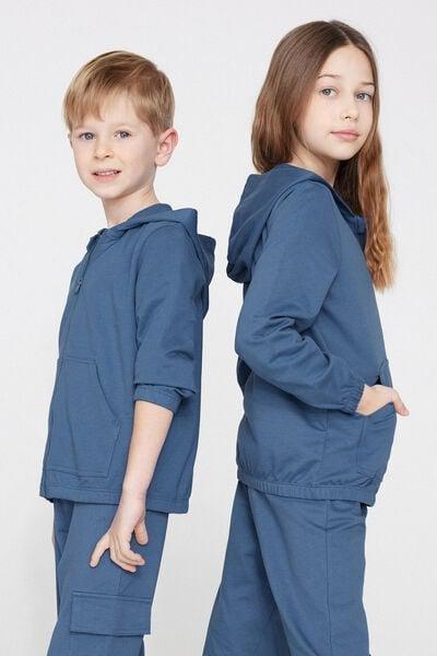 Blue Hooded Cotton Sweatshirt, Kids Unisex, 5701_266Z, large image number 1