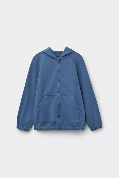 Blue Hooded Cotton Sweatshirt, Kids Unisex, 5701_266Z, large image number 2