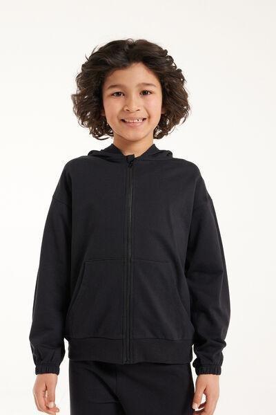 Tezenis - Black Hoodie With Zip, Kids Boys