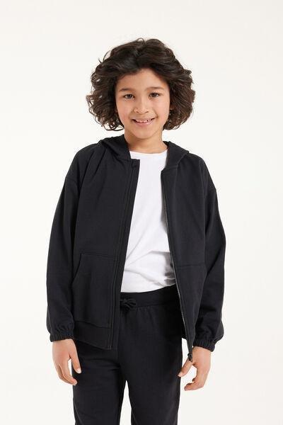 Tezenis - Black Hoodie With Zip, Kids Boys