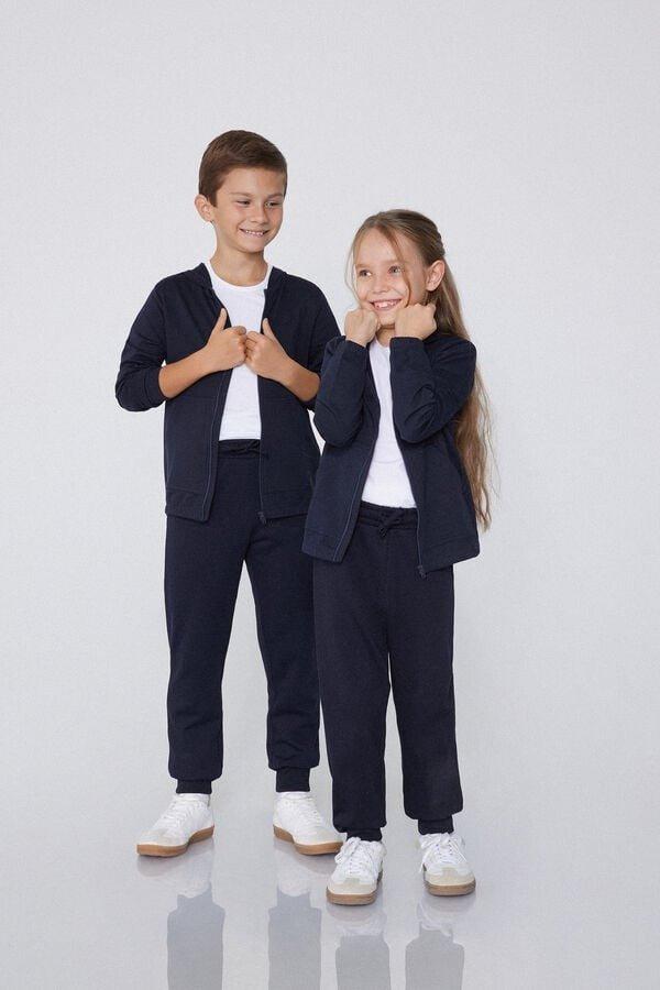 Navy Fleece Trousers Long, Kids Unisex, , large image number 0