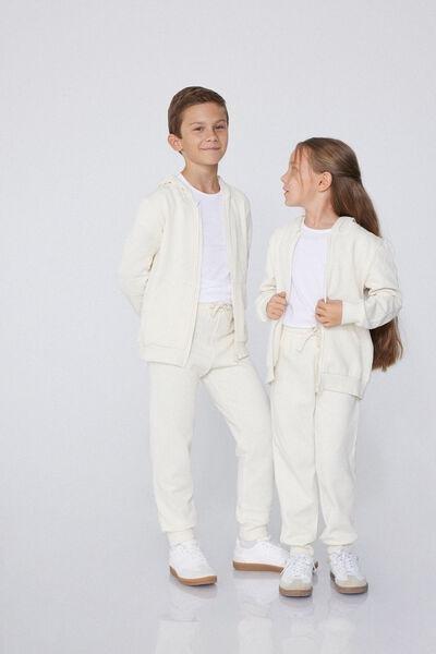 Cream Fleece Trousers Regular, Kids Unisex, , medium