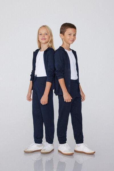 Navy Fleece Sweatpants Long, Kids Unisex, , medium