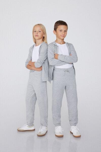 Grey Fleece Sweatpants Long, Kids Unisex, , medium