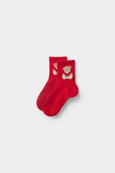 Red Christmas Teddy Short Sports Socks, Kids Unisex, 5701_148Z, large image number 0