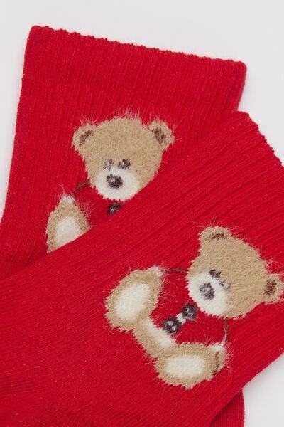 Red Christmas Teddy Short Sports Socks, Kids Unisex, 5701_148Z, large image number 1