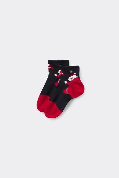 Navy Short Santa Print Cotton Socks, Kids Unisex, 5701_077Z, large image number 0