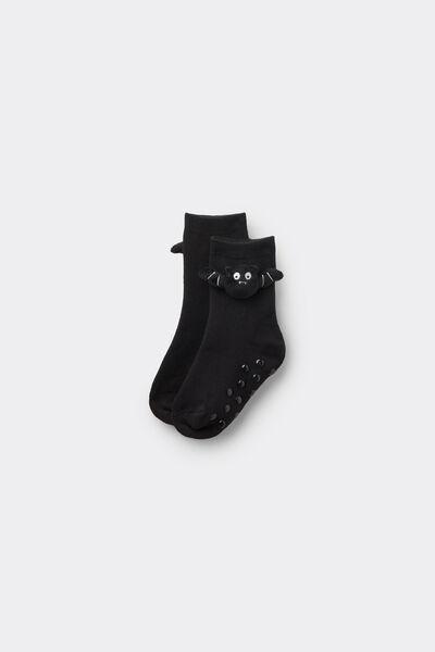 Black Short Non-Slip Cotton Socks, Kids Unisex, 5701_076Z, large image number 0