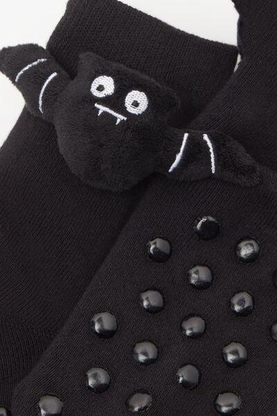 Black Short Non-Slip Cotton Socks, Kids Unisex, 5701_076Z, large image number 1