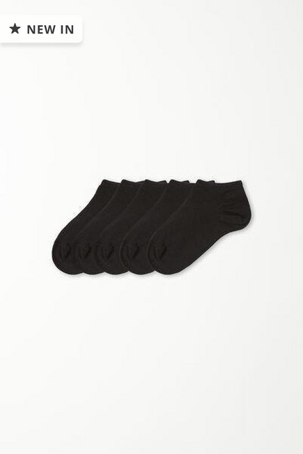 Tezenis - Black Cotton Trainer Socks, Set Of 5,Unisex Kids