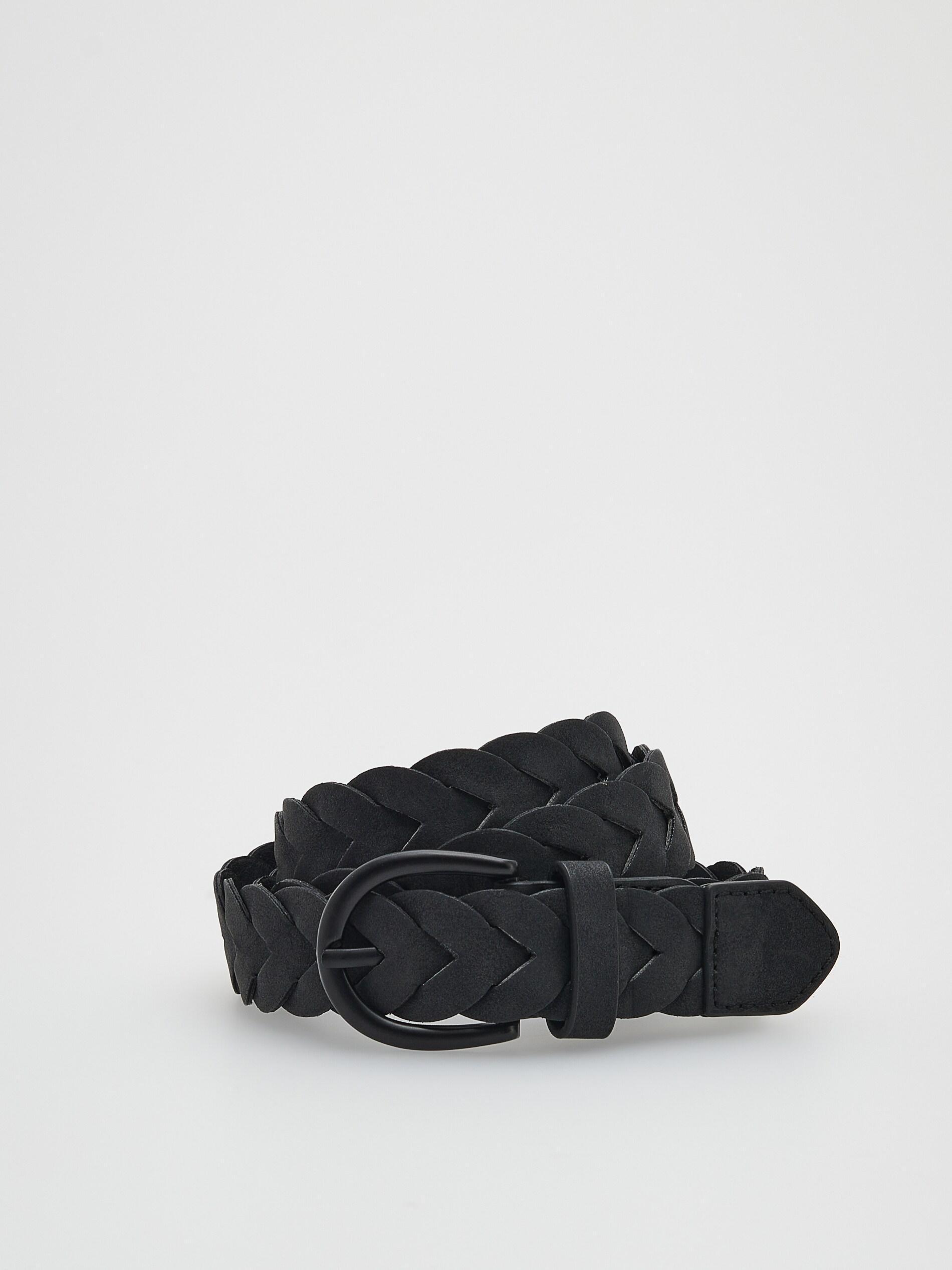 Black Faux Leather Braided Belt, Unisex Kids, , large image number 0