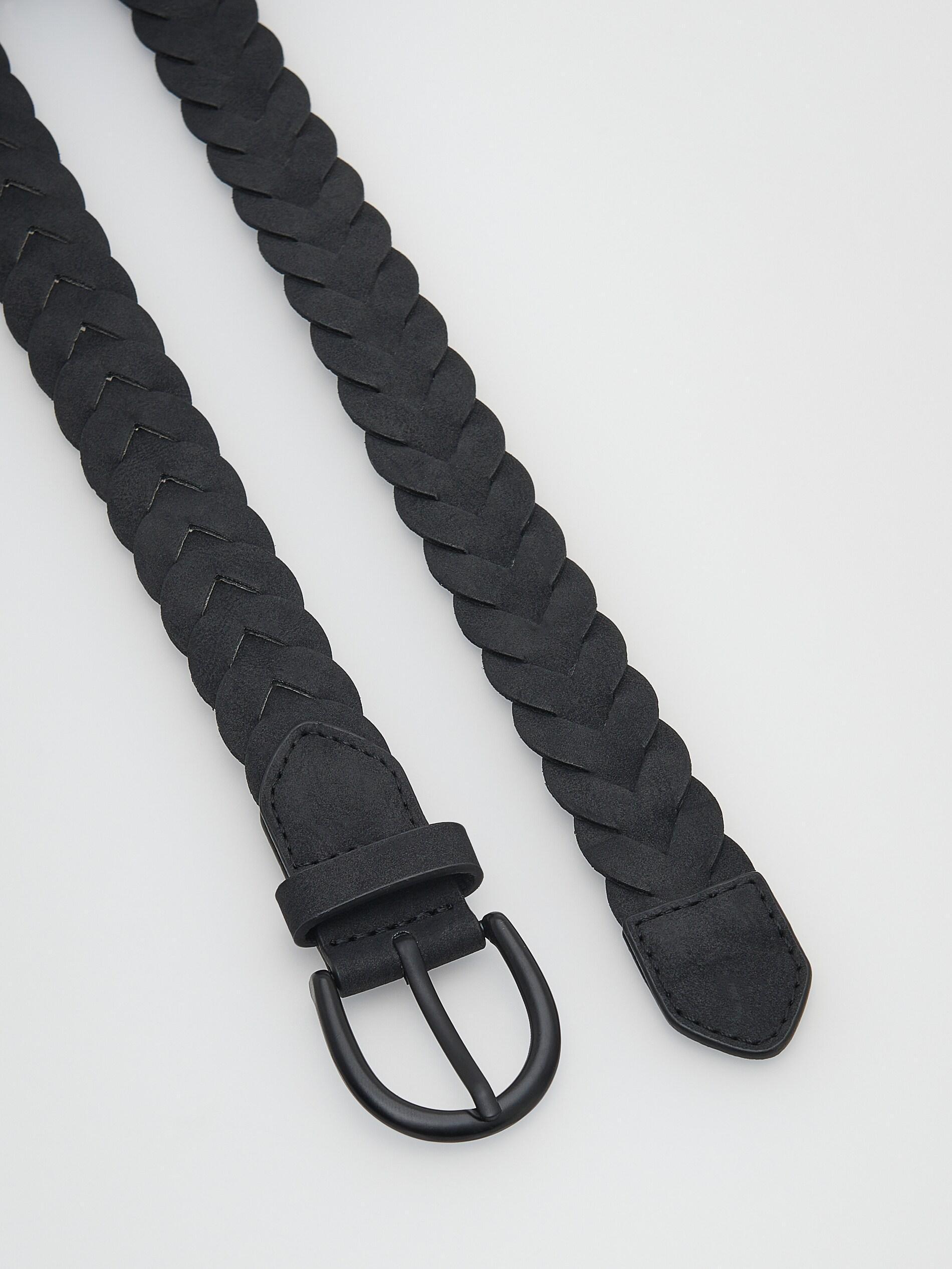 Black Faux Leather Braided Belt, Unisex Kids, , large image number 1
