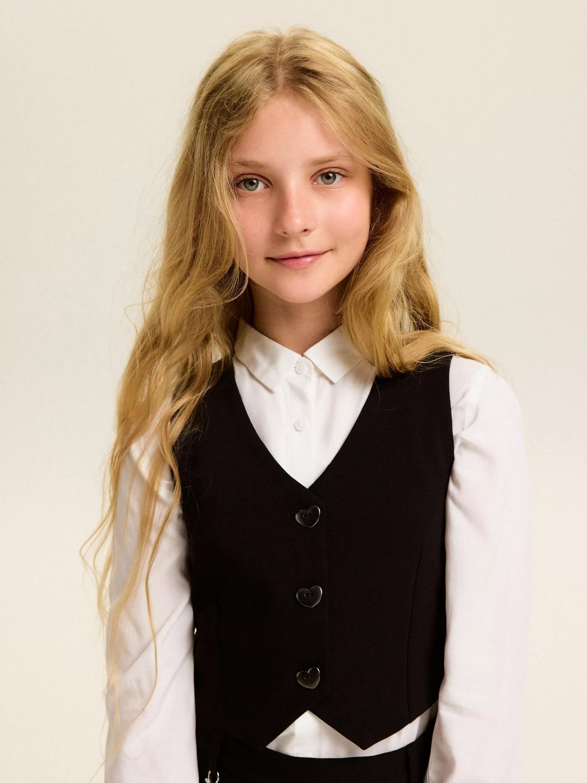 BLACK Vest with decorative buttons, Black, medium