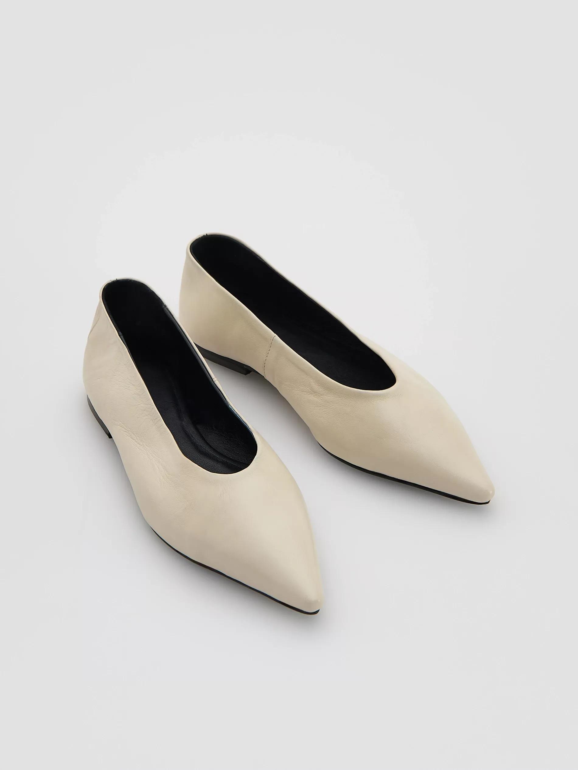 White Leather Ballerinas, , large image number 1
