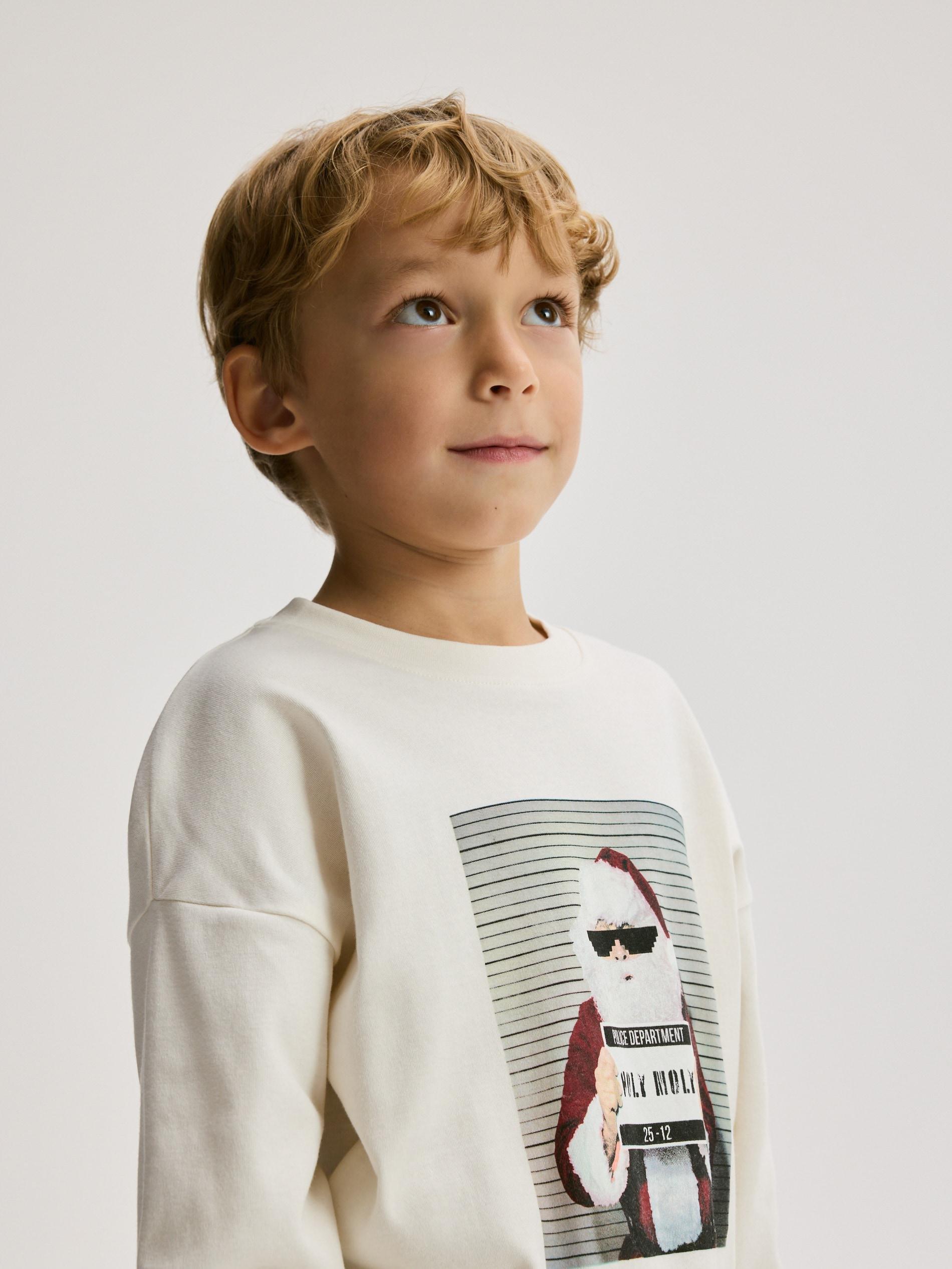 Cream Christmas Long Sleeve T-Shirt With Print, Ivory, large image number 2