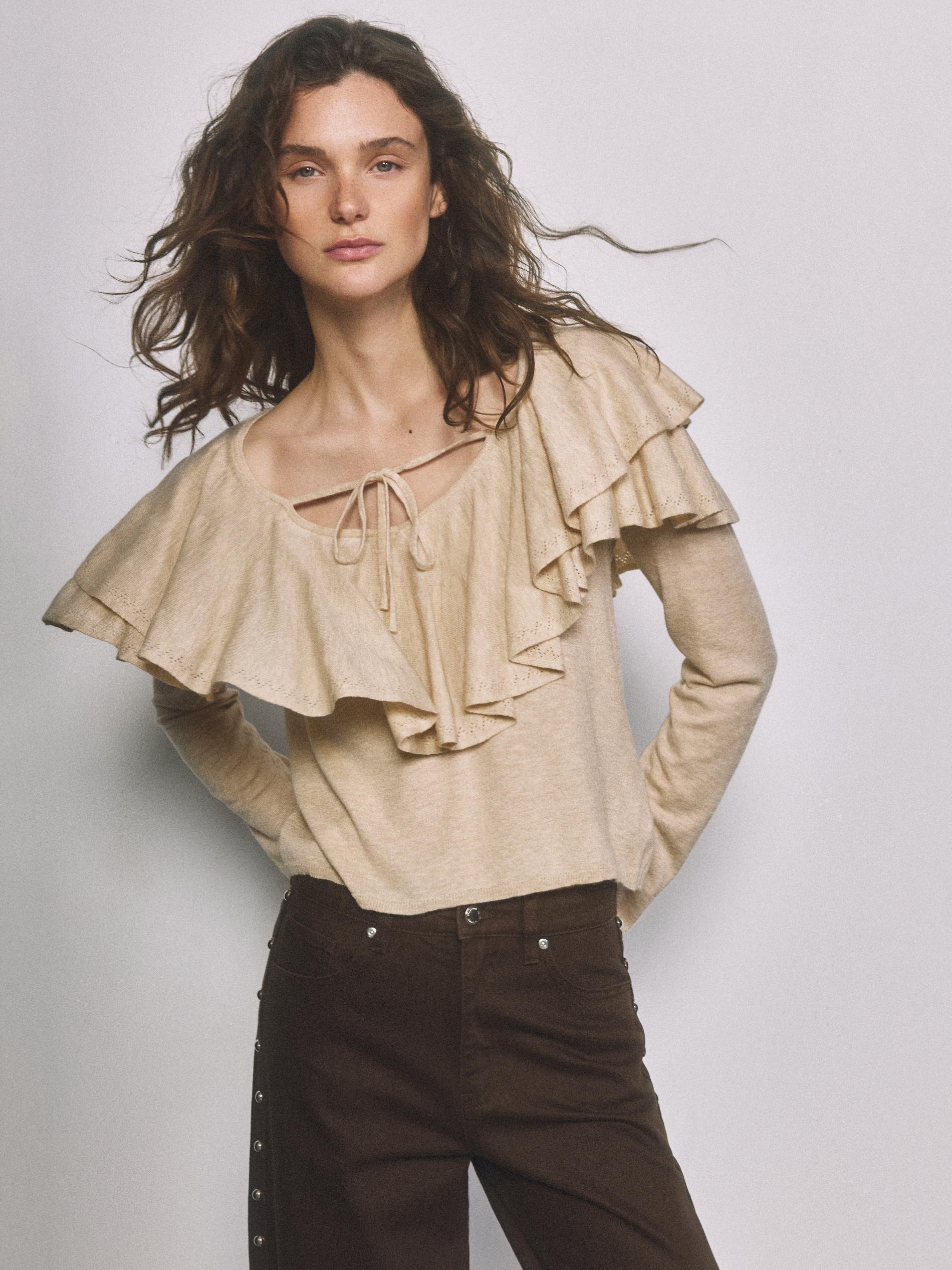 Beige Jumper With Peplum Hem, Beige, large image number 0