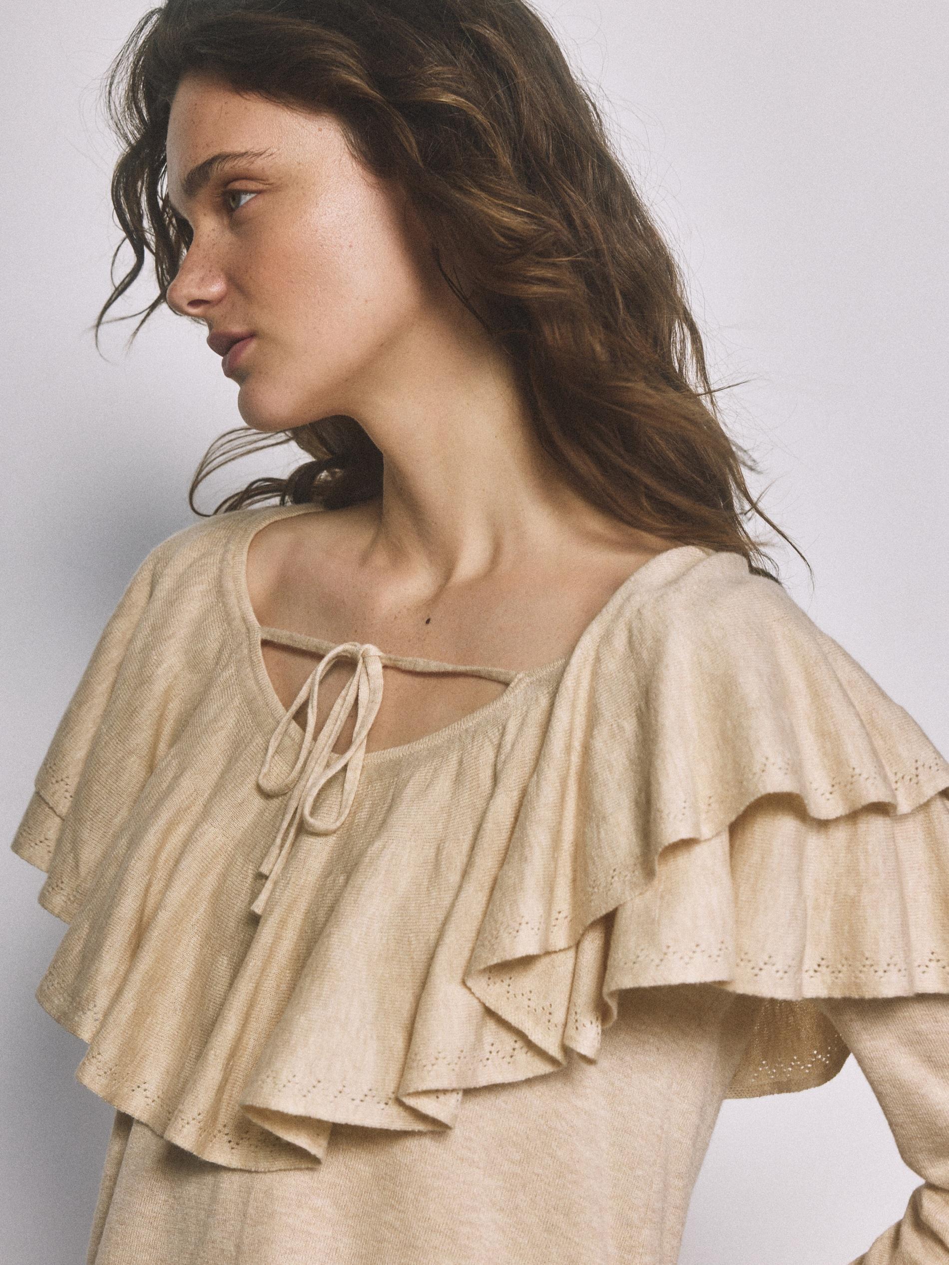 Beige Jumper With Peplum Hem, Beige, medium