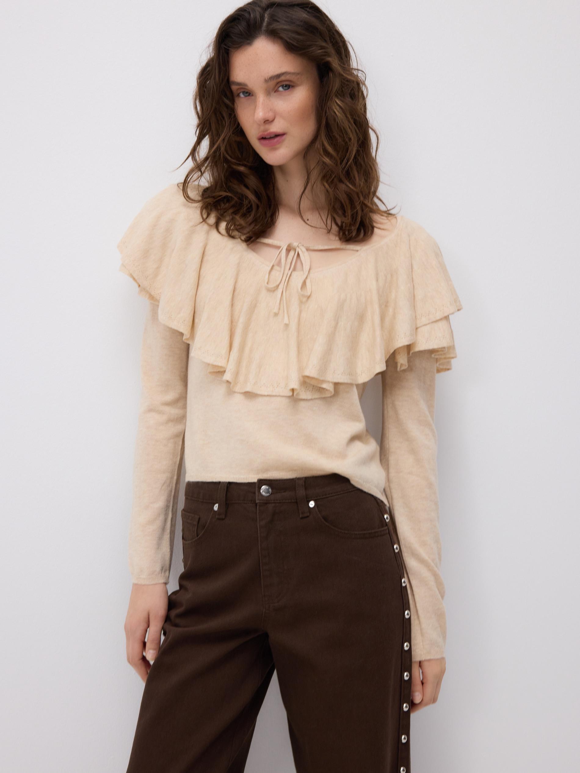 Beige Jumper With Peplum Hem, Beige, large image number 3