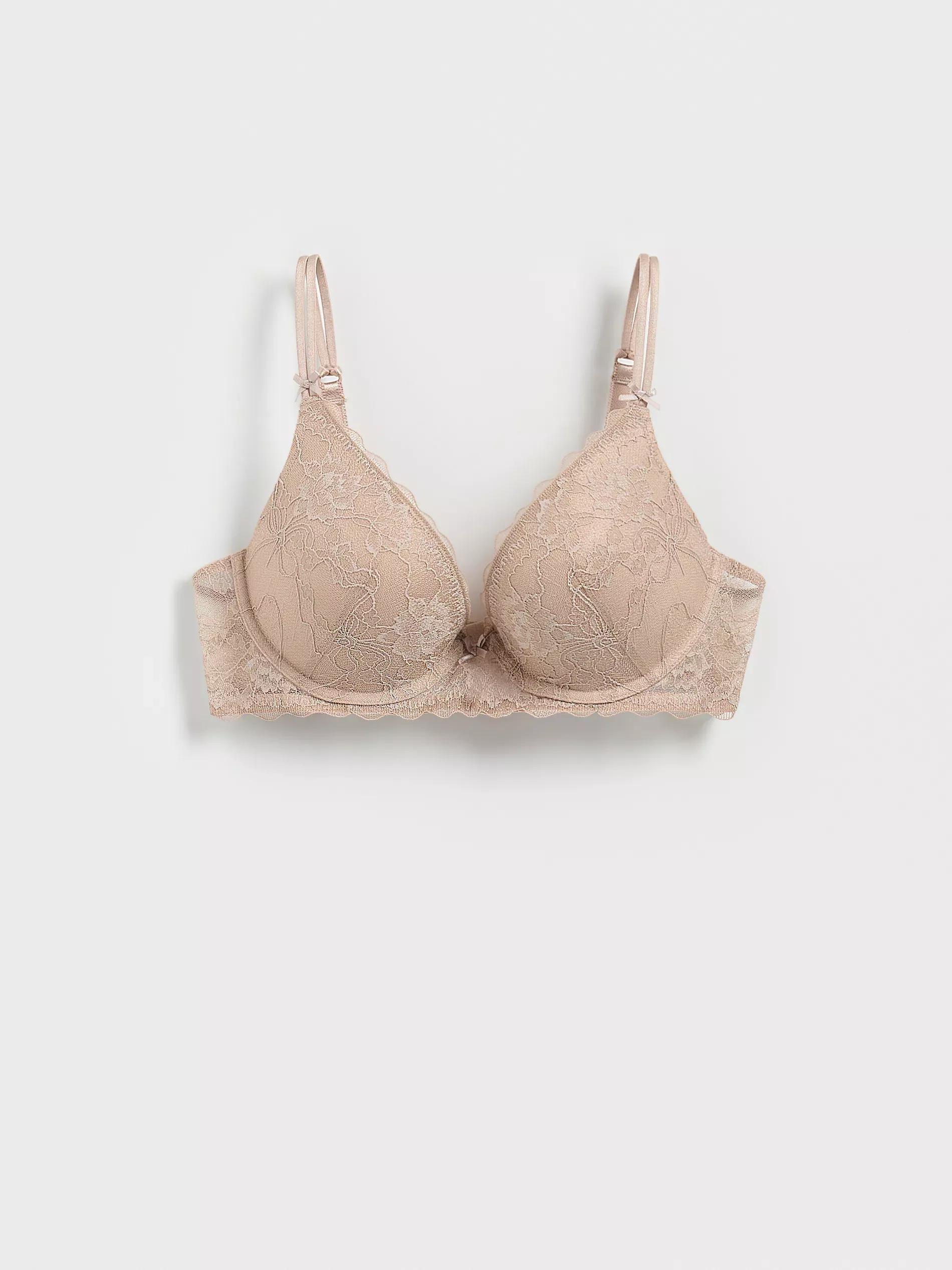 Beige Lace Push Up Bra, Brown, large image number 1