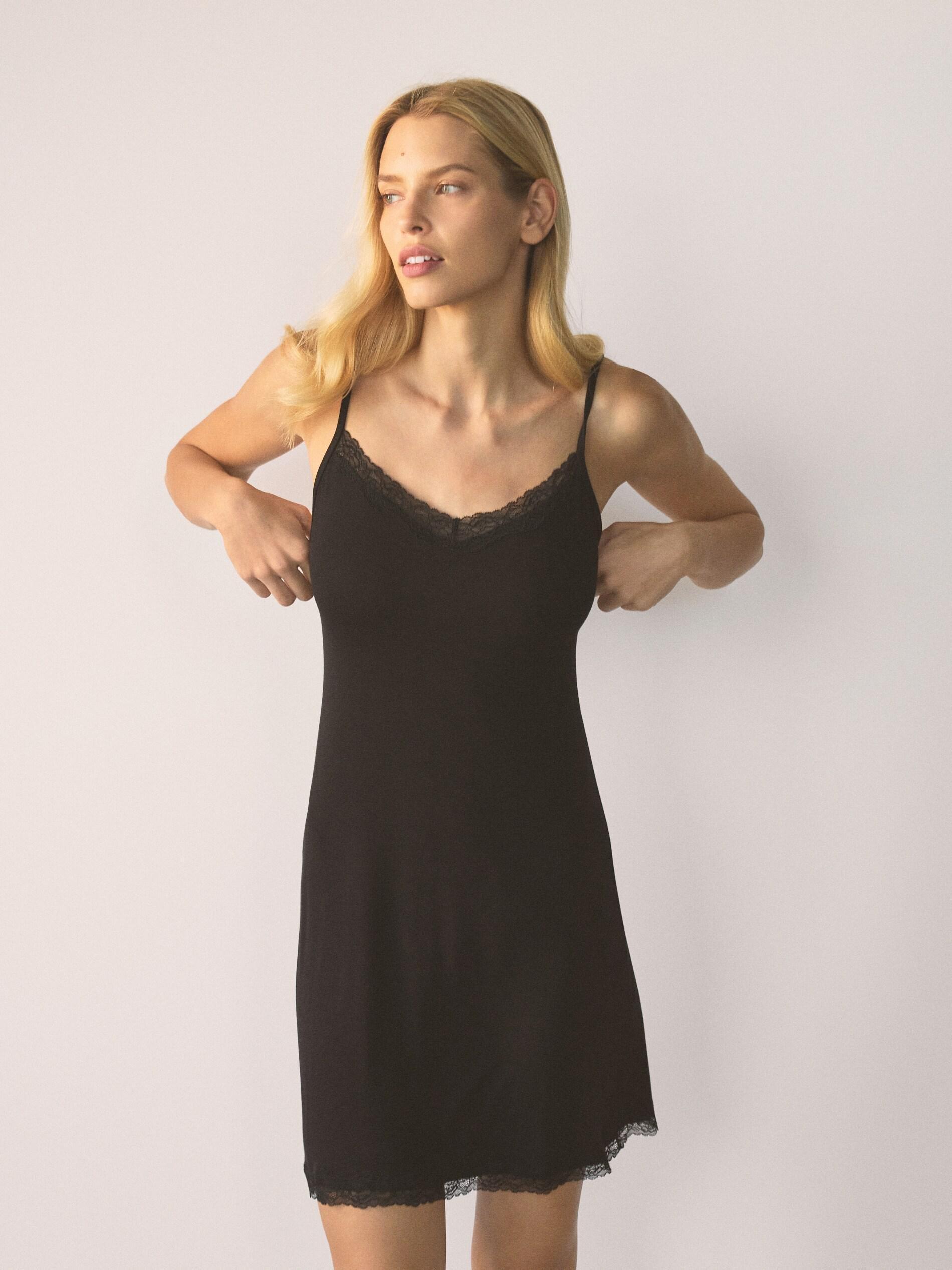Black Viscose Rich Nightdress, Black, large image number 1