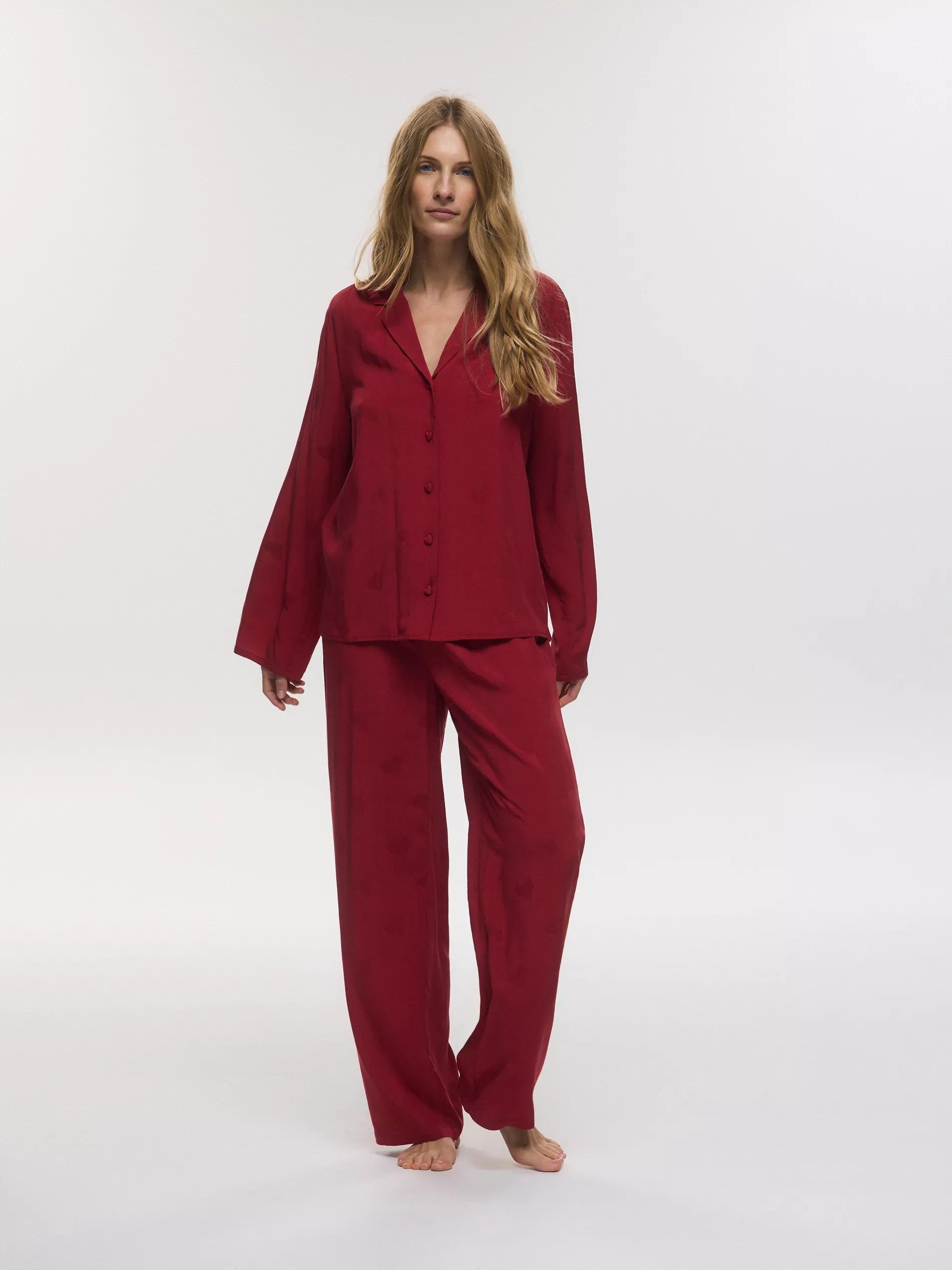 Red Two Piece Pyjama Set With Heart Print, Red, large image number 0