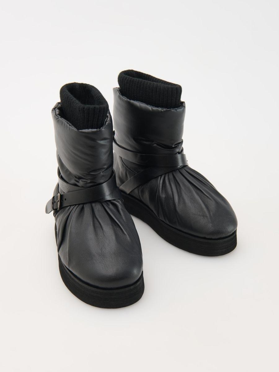 Black Leather Snow Boots, Black, large image number 2