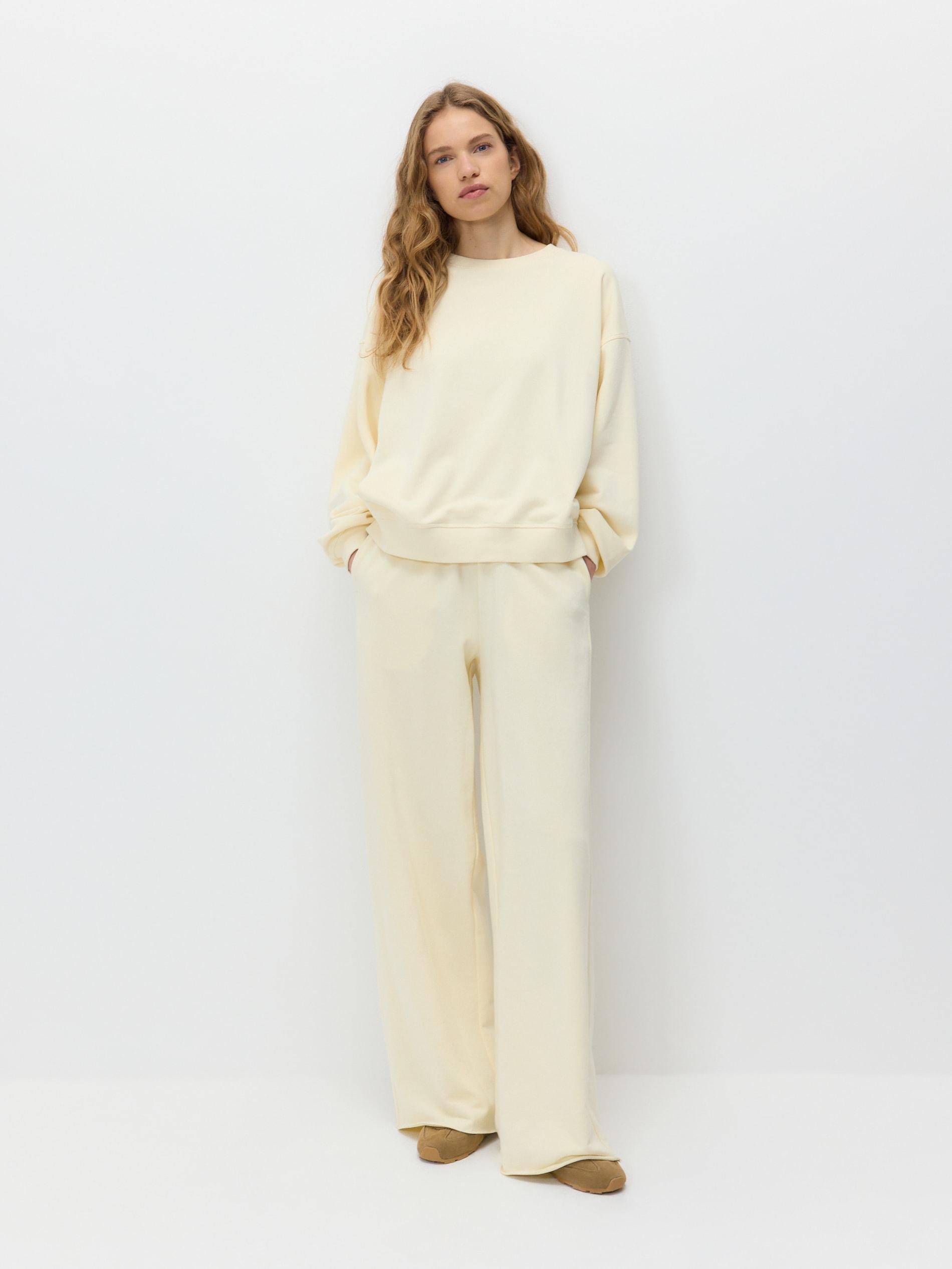 Beige Sweatpants With Wide Legs, Ivory, large image number 1