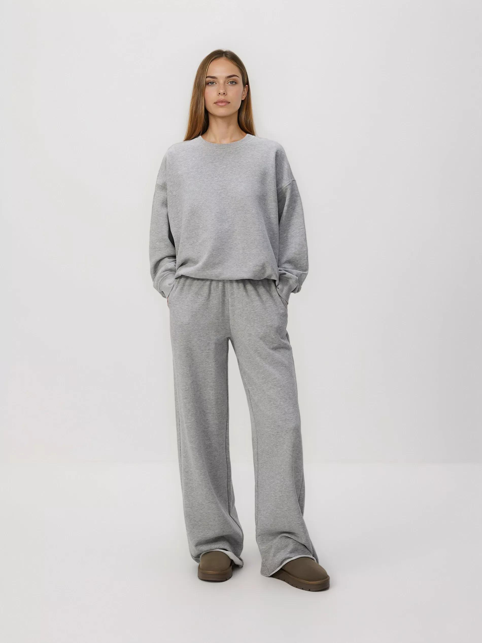 Grey Sweatpants With Wide Legs, Light grey, medium
