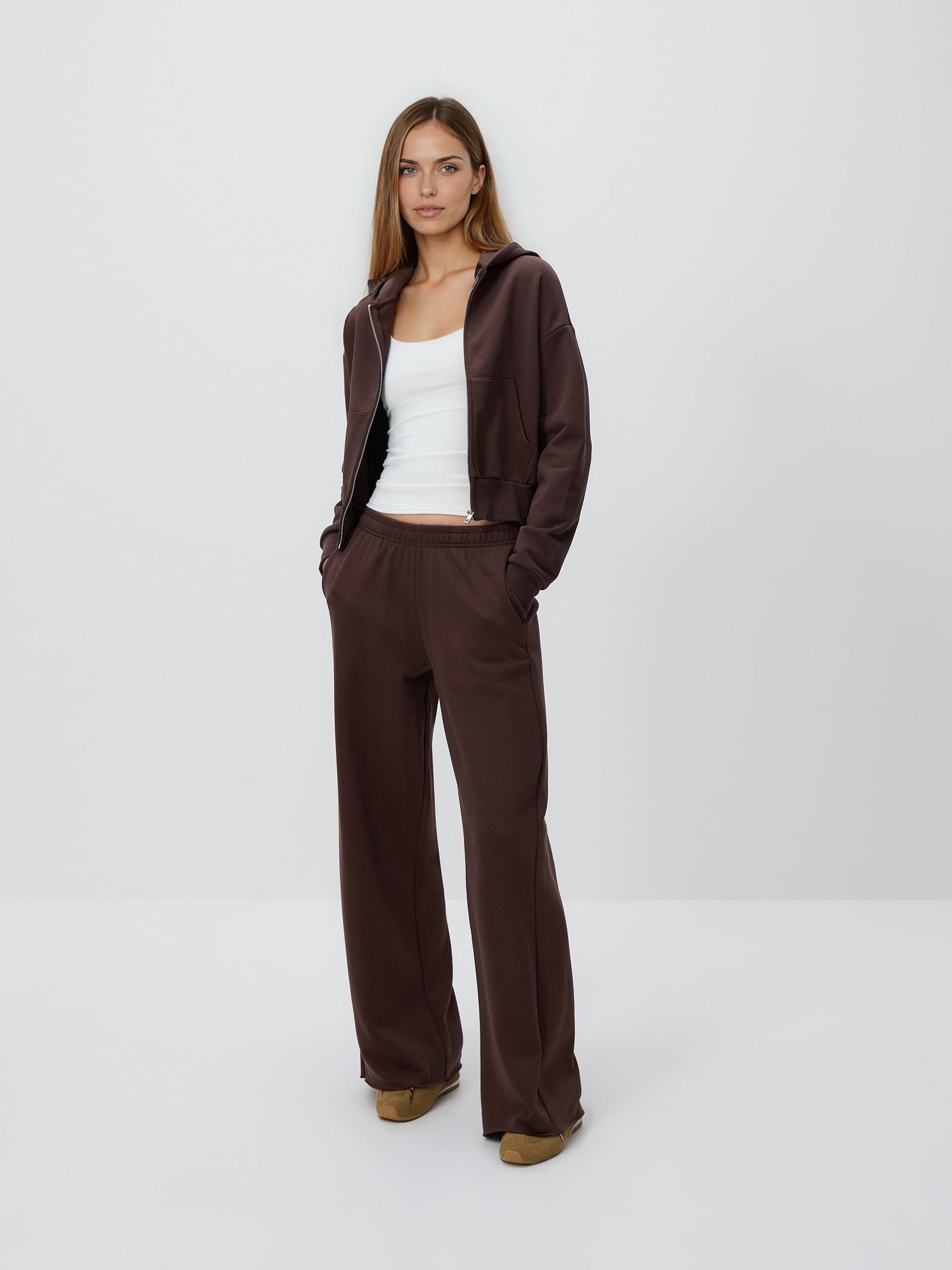 Brown Sweatpants With Wide Legs, Brown, medium