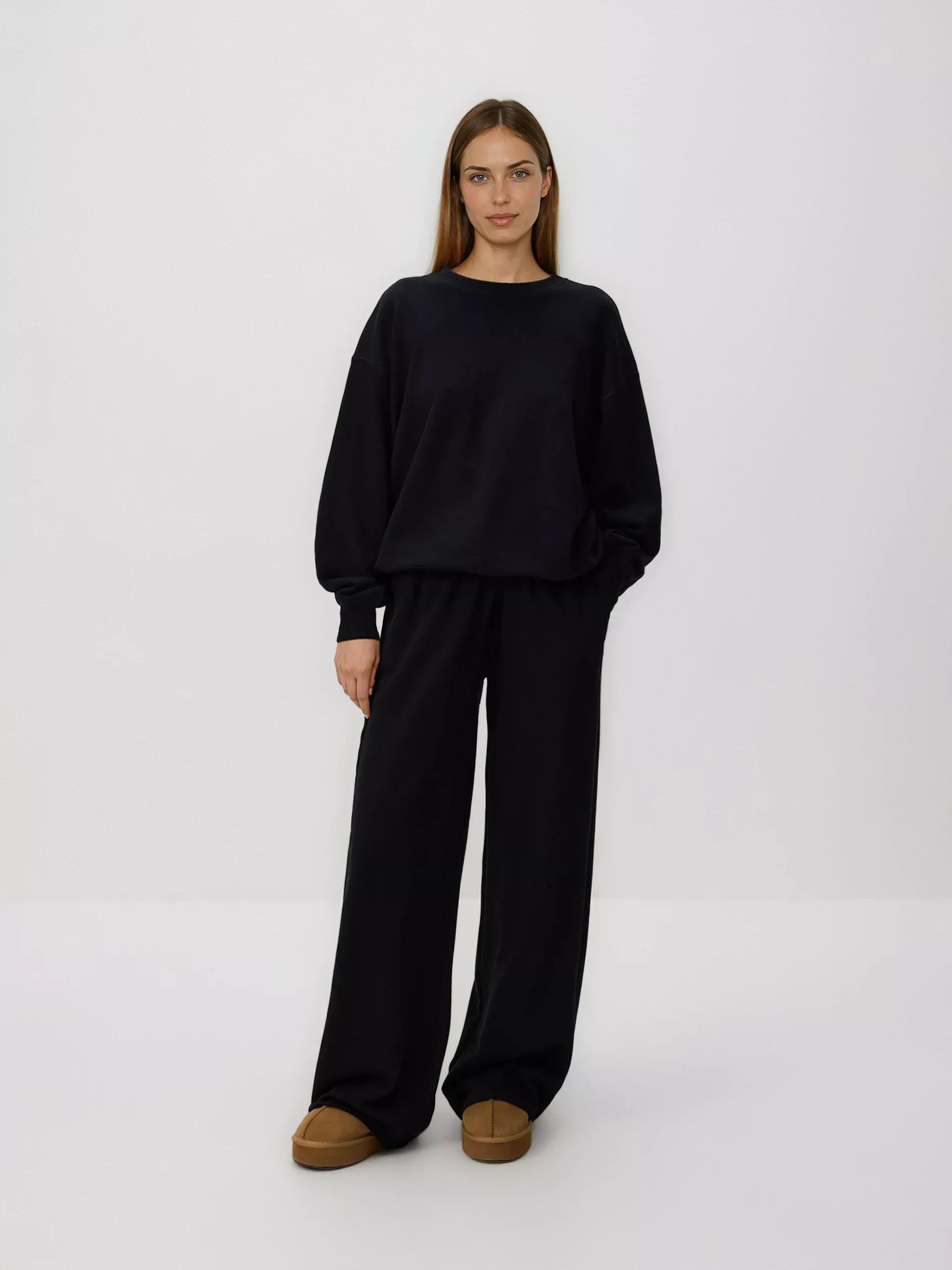 Black Sweatpants With Wide Legs, Black, large image number 1