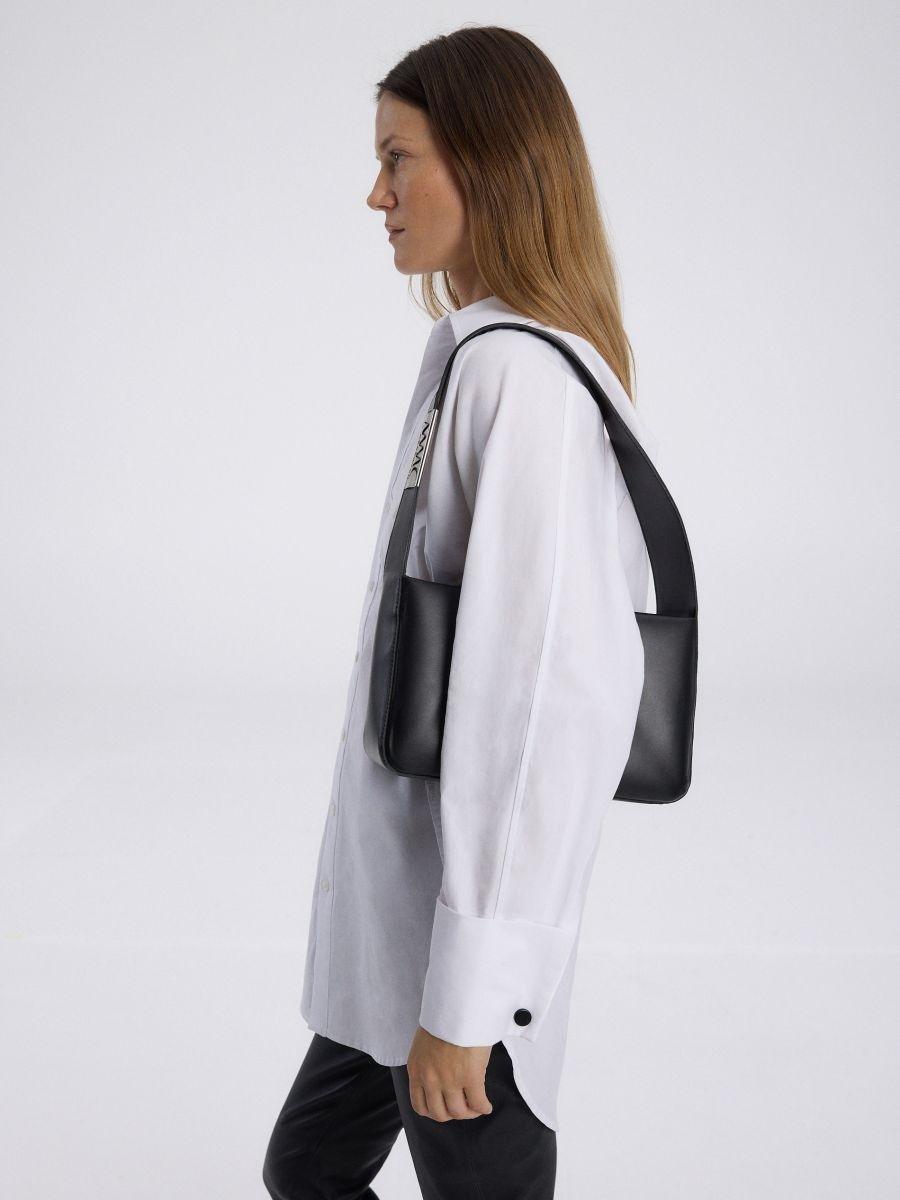 Black Leather Shoulder Bag, Black, large image number 0
