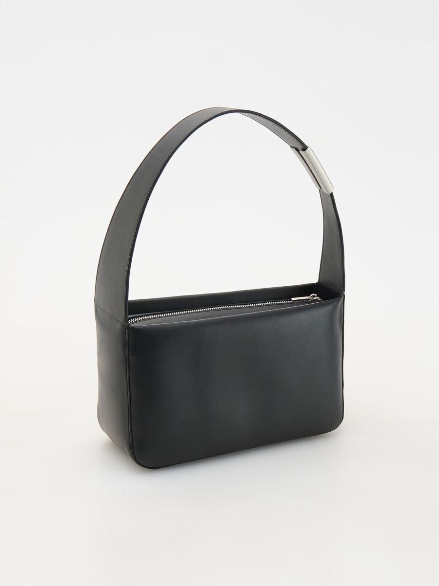 Black Leather Shoulder Bag, Black, large image number 2