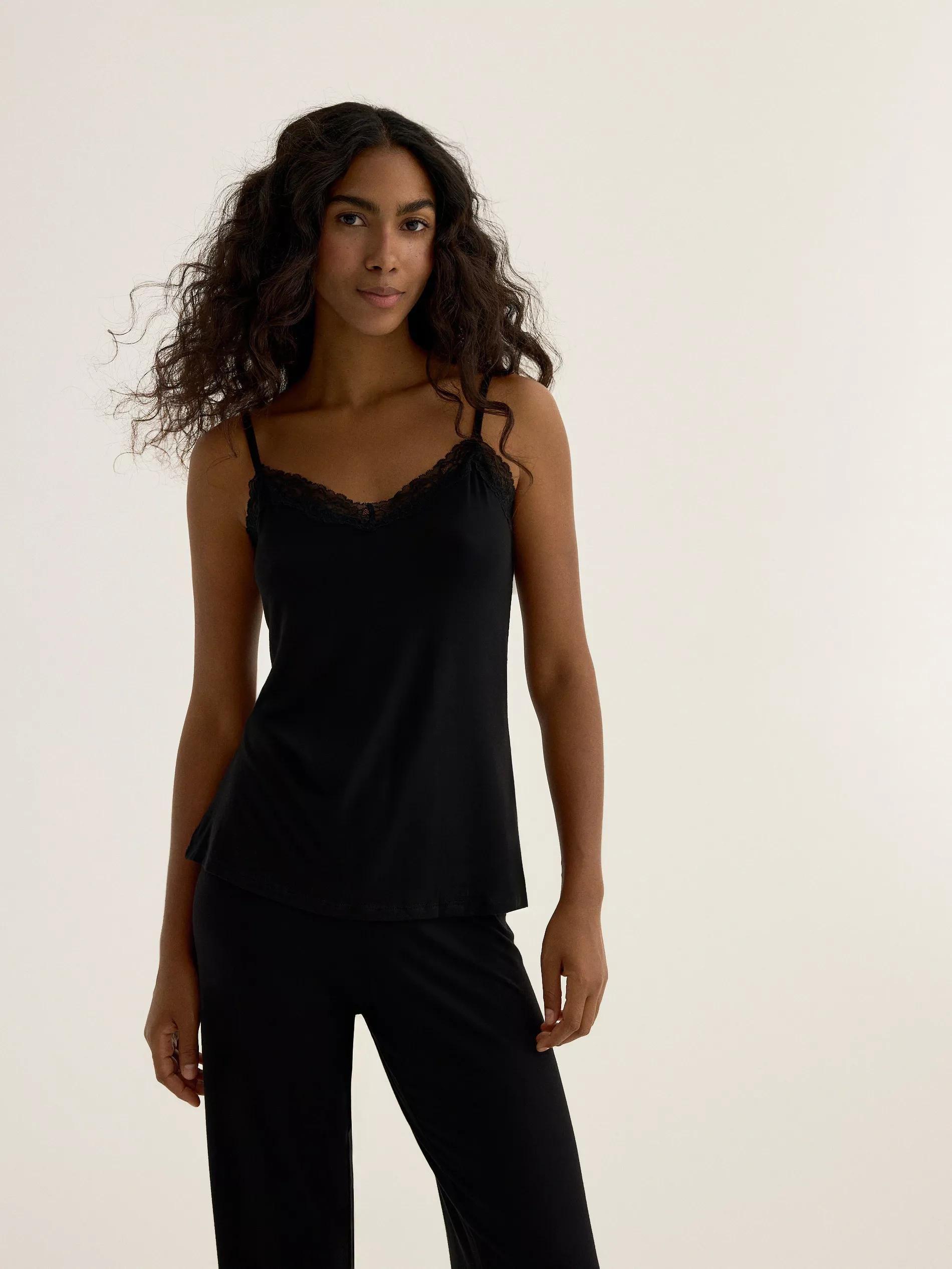 Black Two-Piece Viscose Pyjama Set, Black, large image number 1