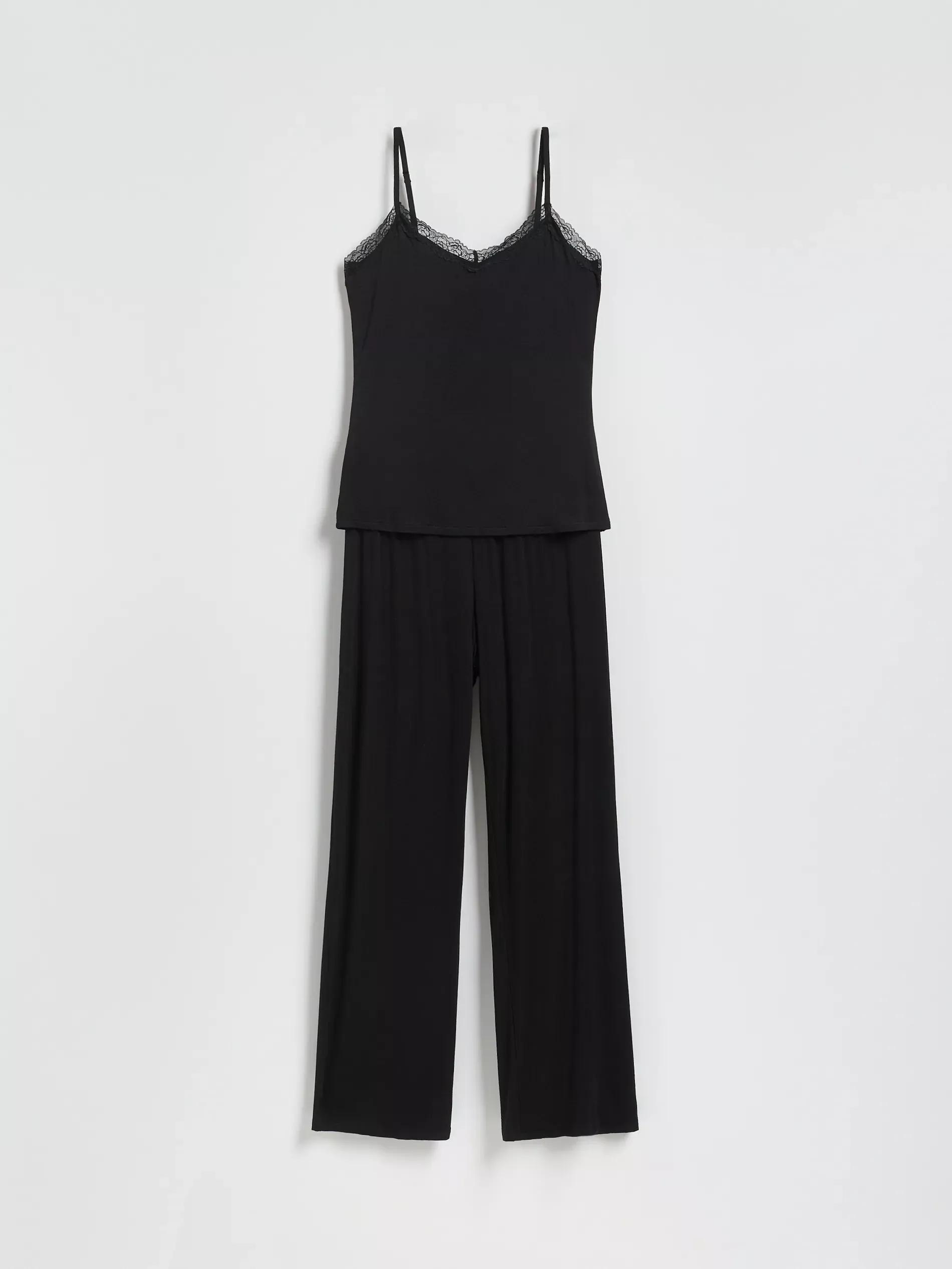 Black Two-Piece Viscose Pyjama Set, Black, large image number 4