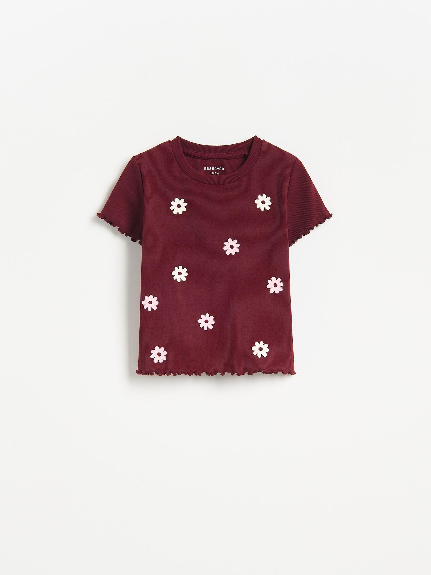 Red Rib Knit T-Shirt, Burgundy, large image number 2