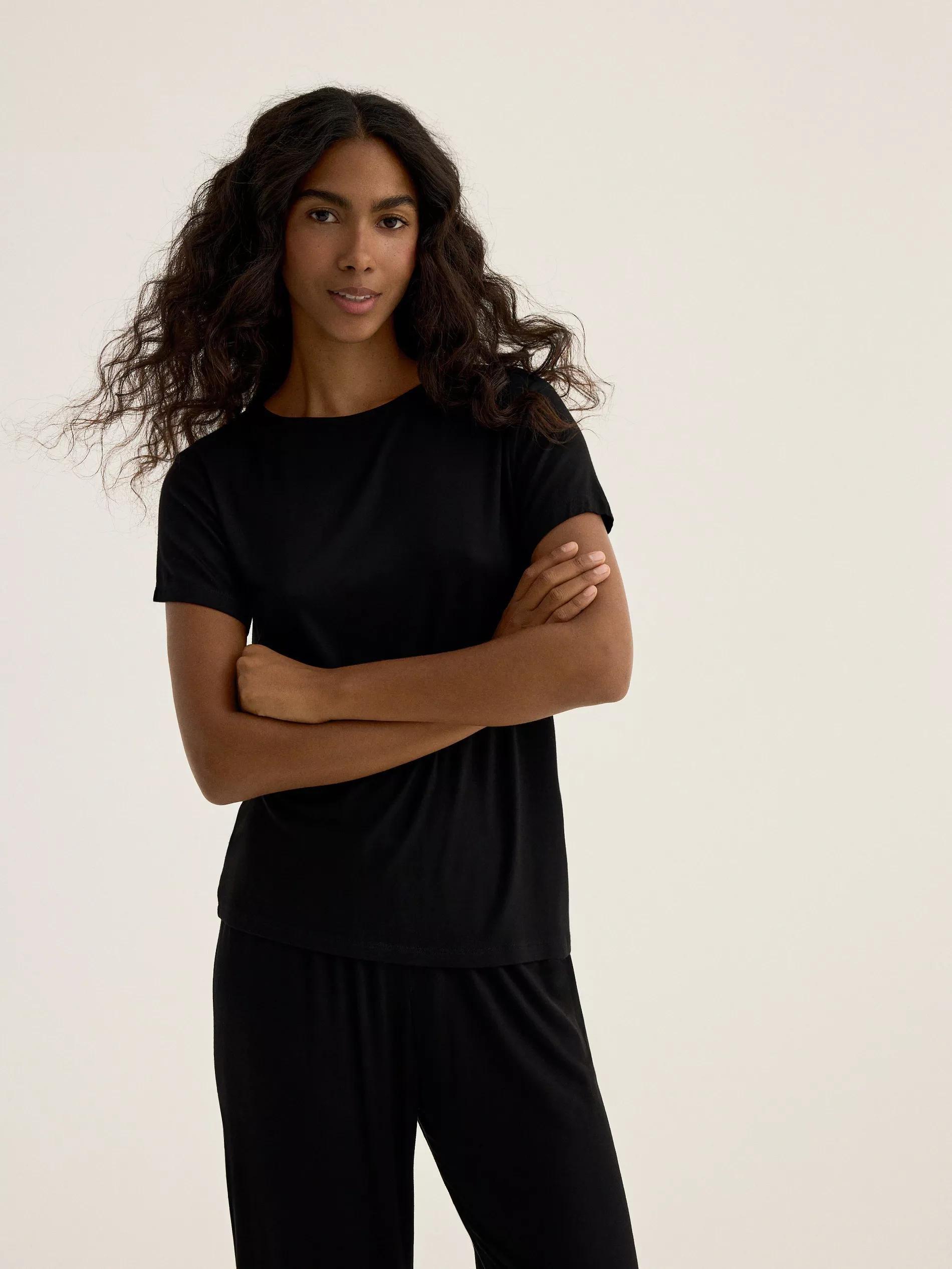 Black Viscose Pjs, Black, medium