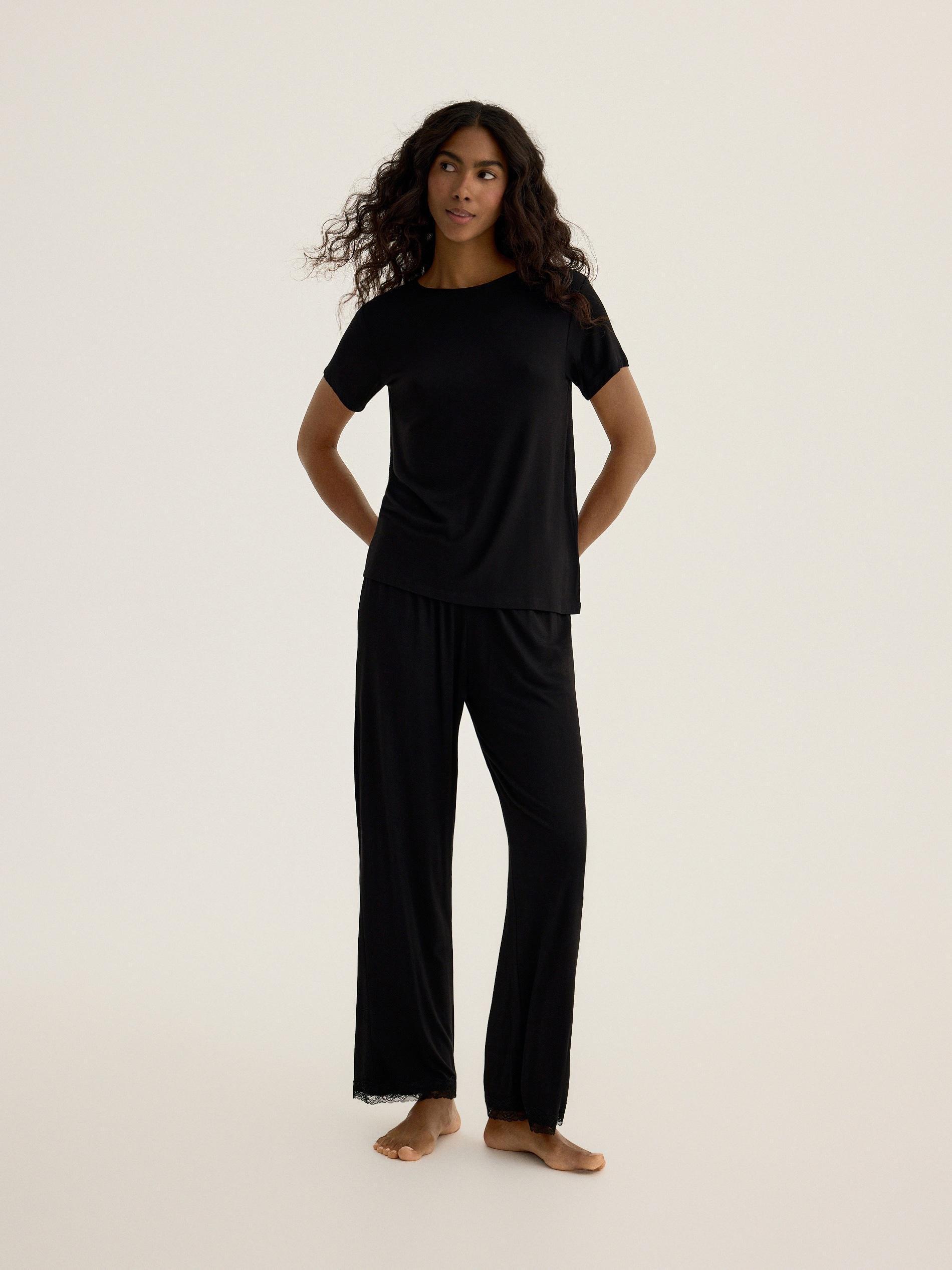 Black Viscose Pjs, Black, large image number 1