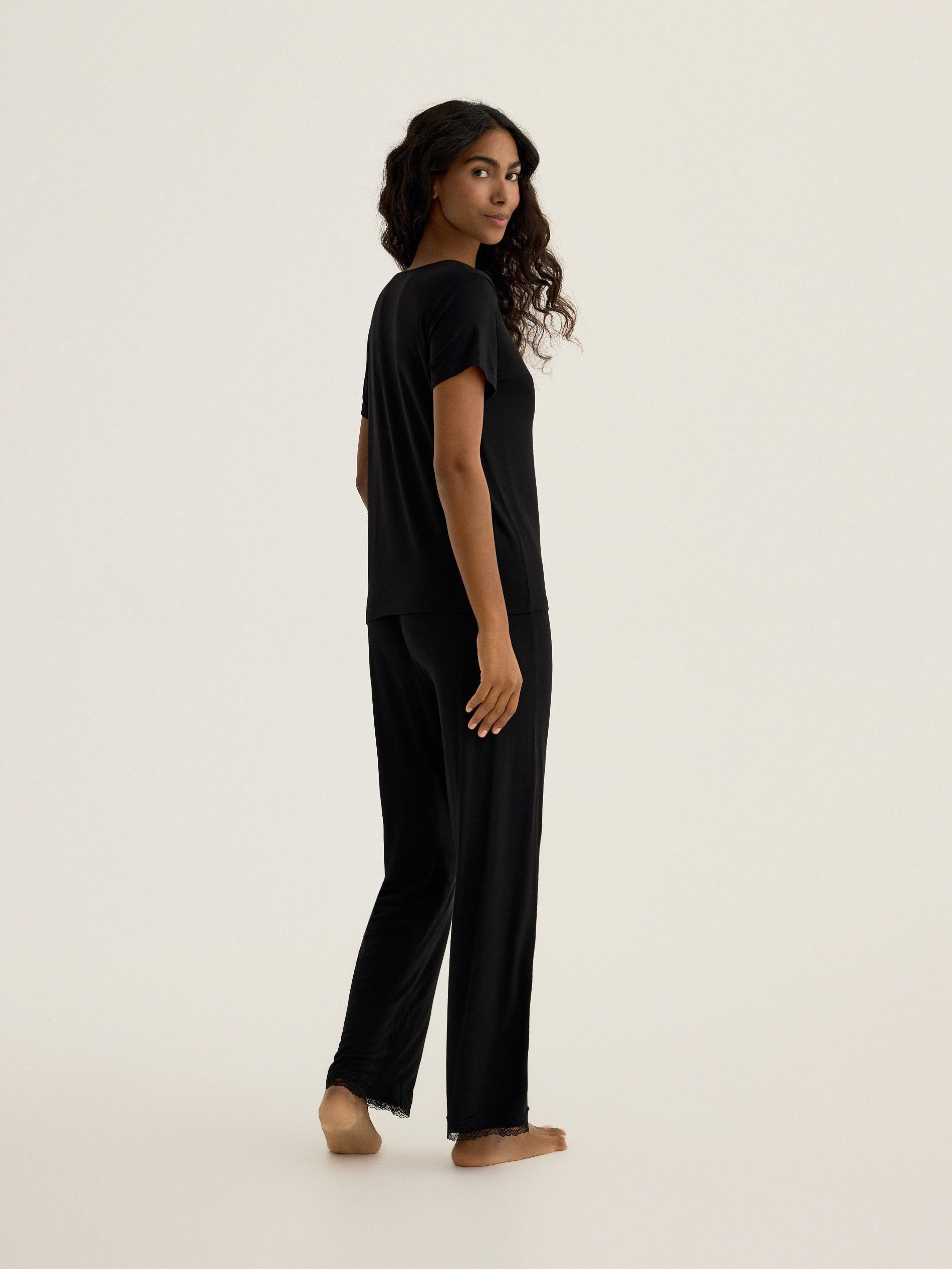 Black Viscose Pjs, Black, large image number 3