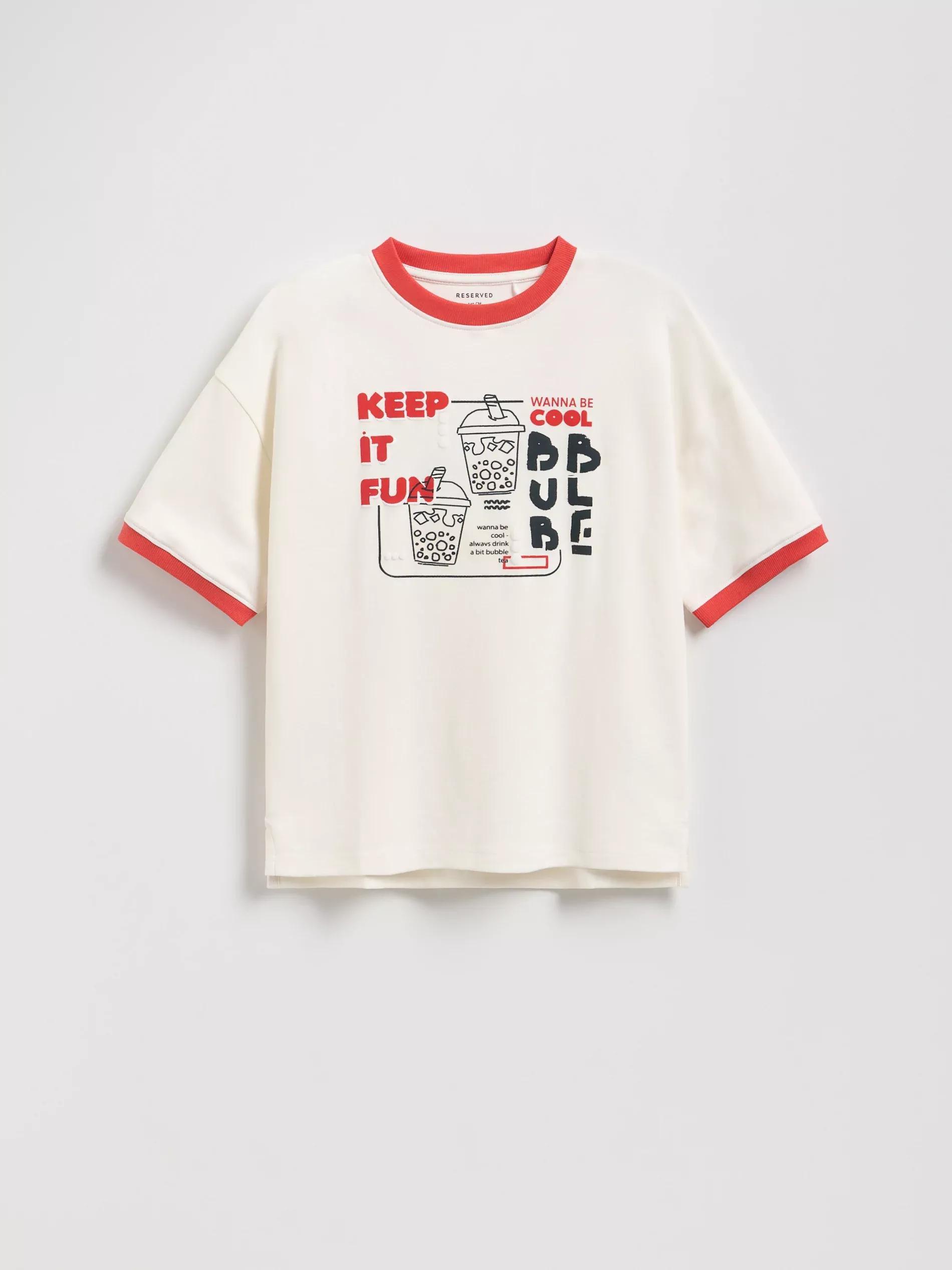 Cream T-shirt with print, , large image number 1