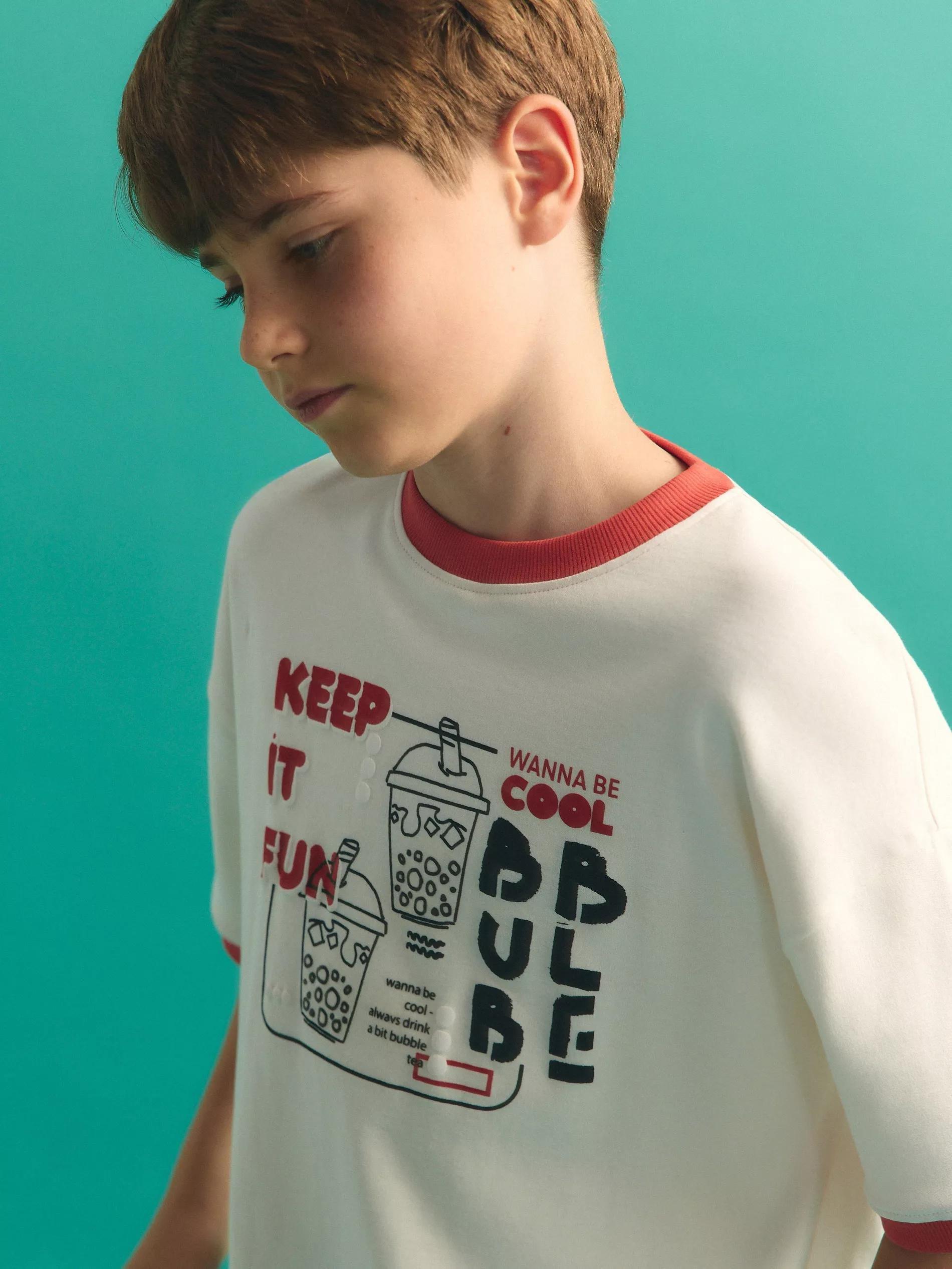 Cream T-shirt with print, , large image number 5