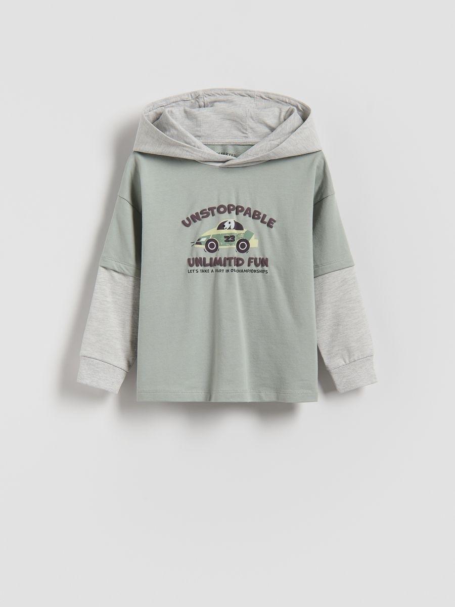 Green Longsleeve With Hood Made Of Cotton, Green, medium