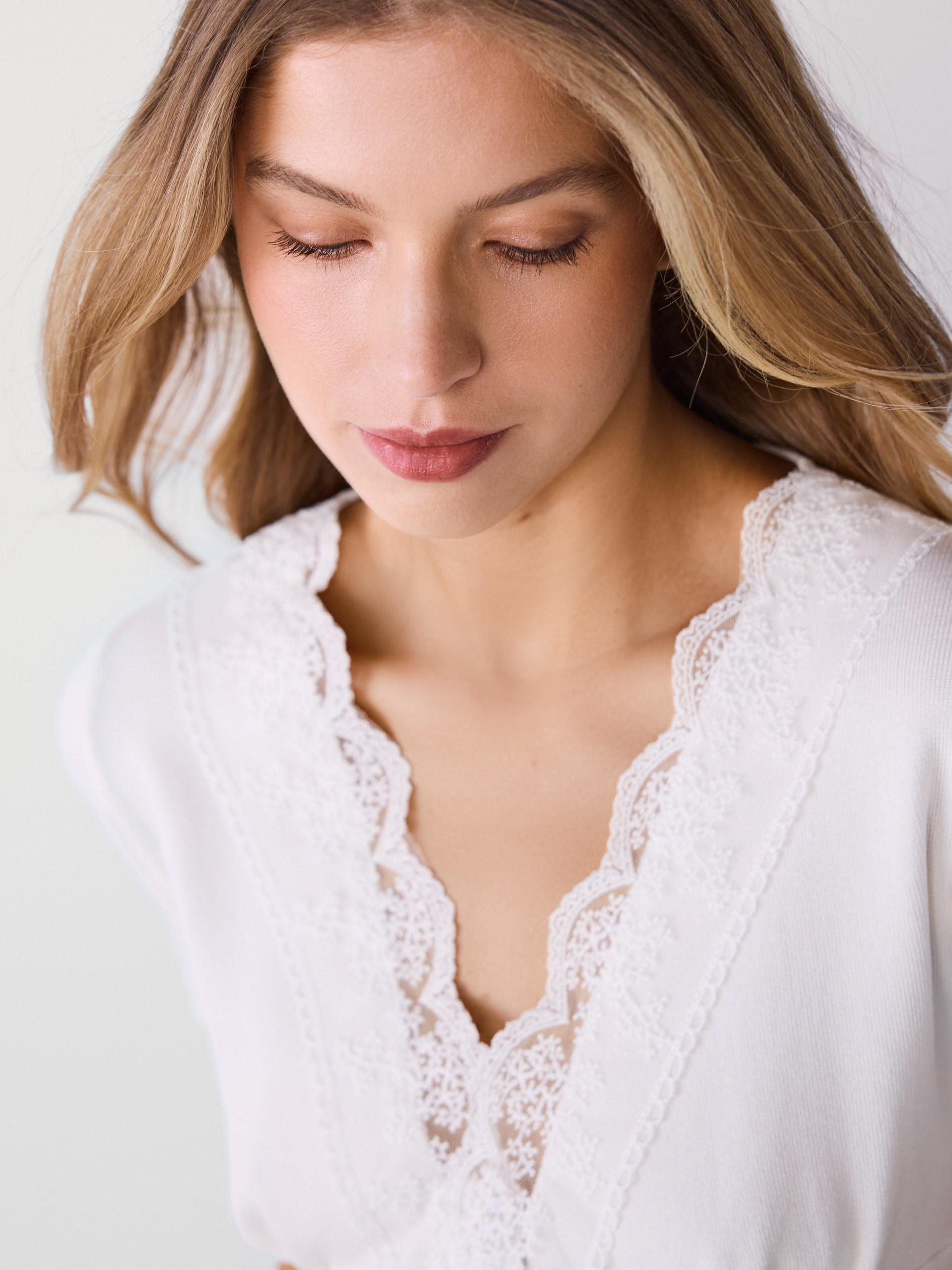 White Blouse With Lace Detail, Ivory, large image number 1