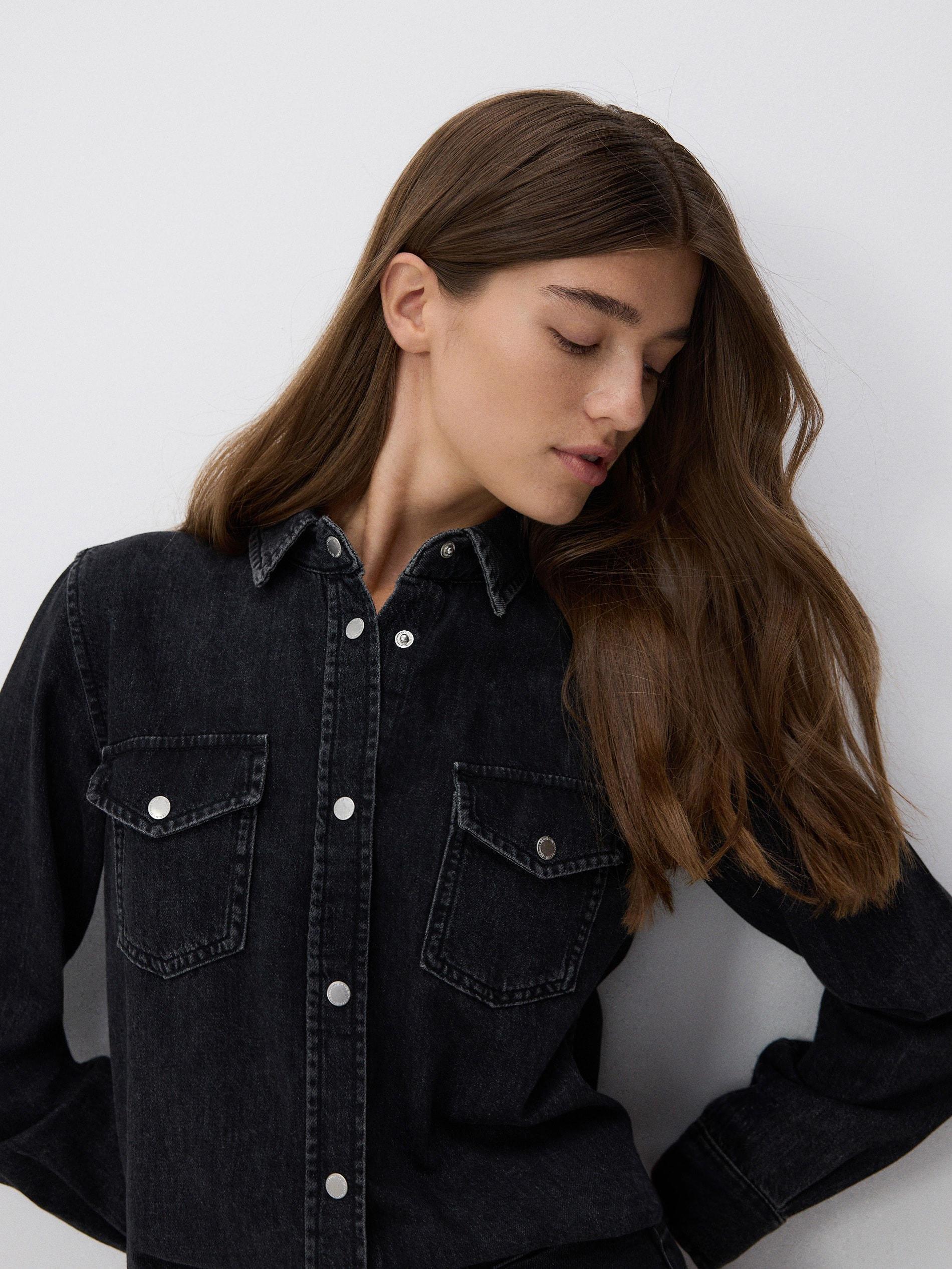 Black Denim Shirt, , large image number 4