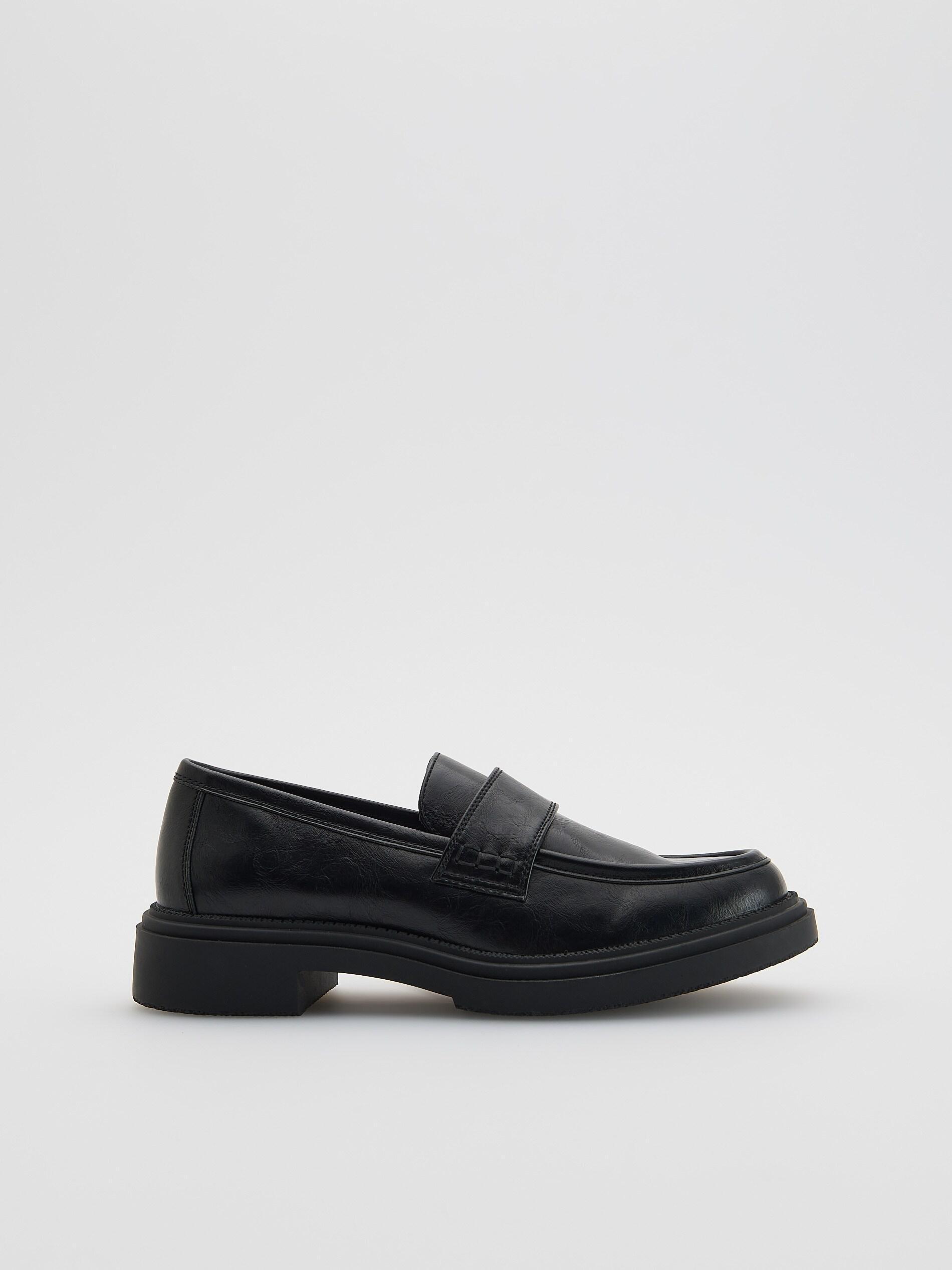 Black Leather Loafers, Black, medium