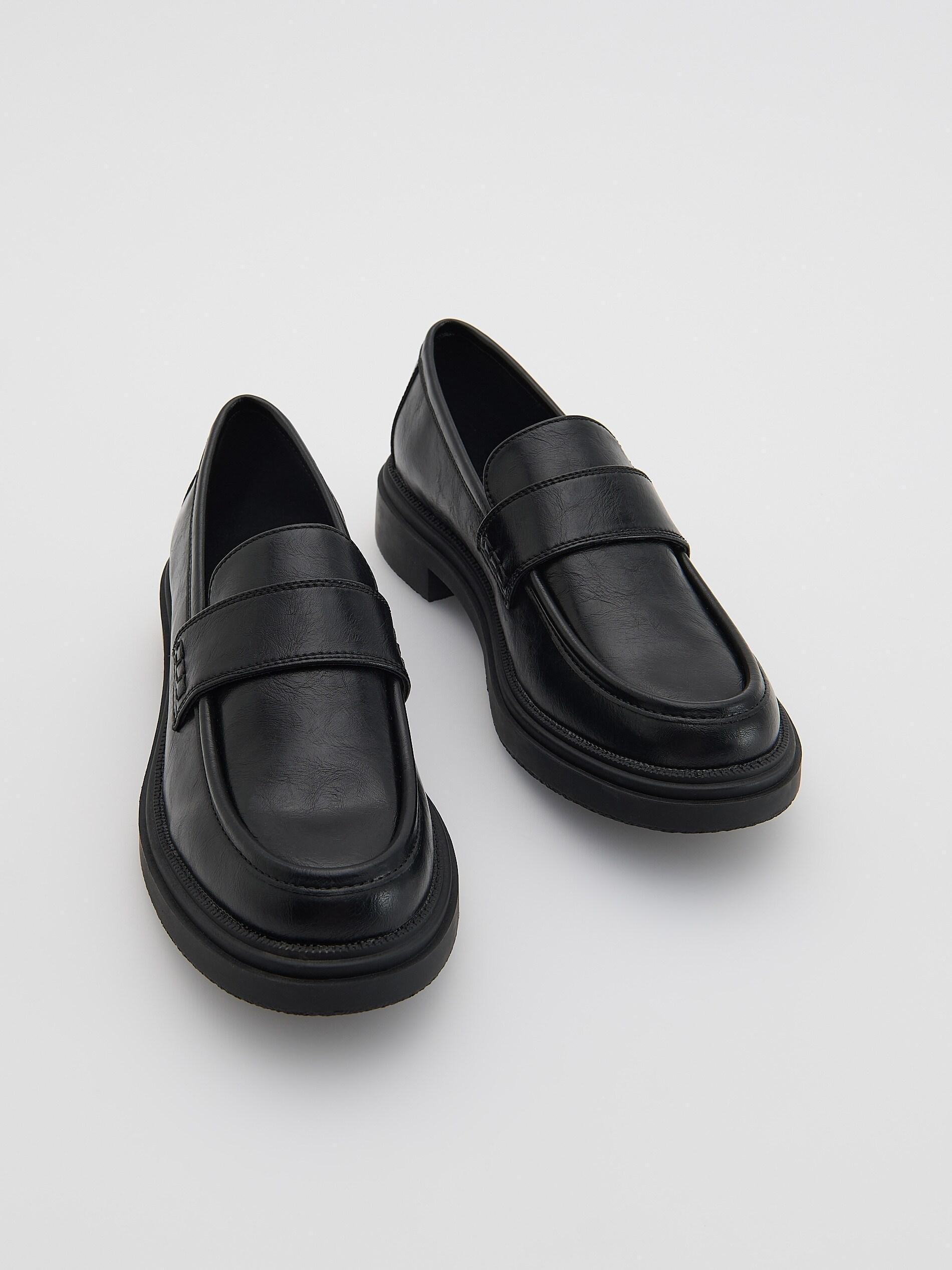 Black Leather Loafers, Black, large image number 1