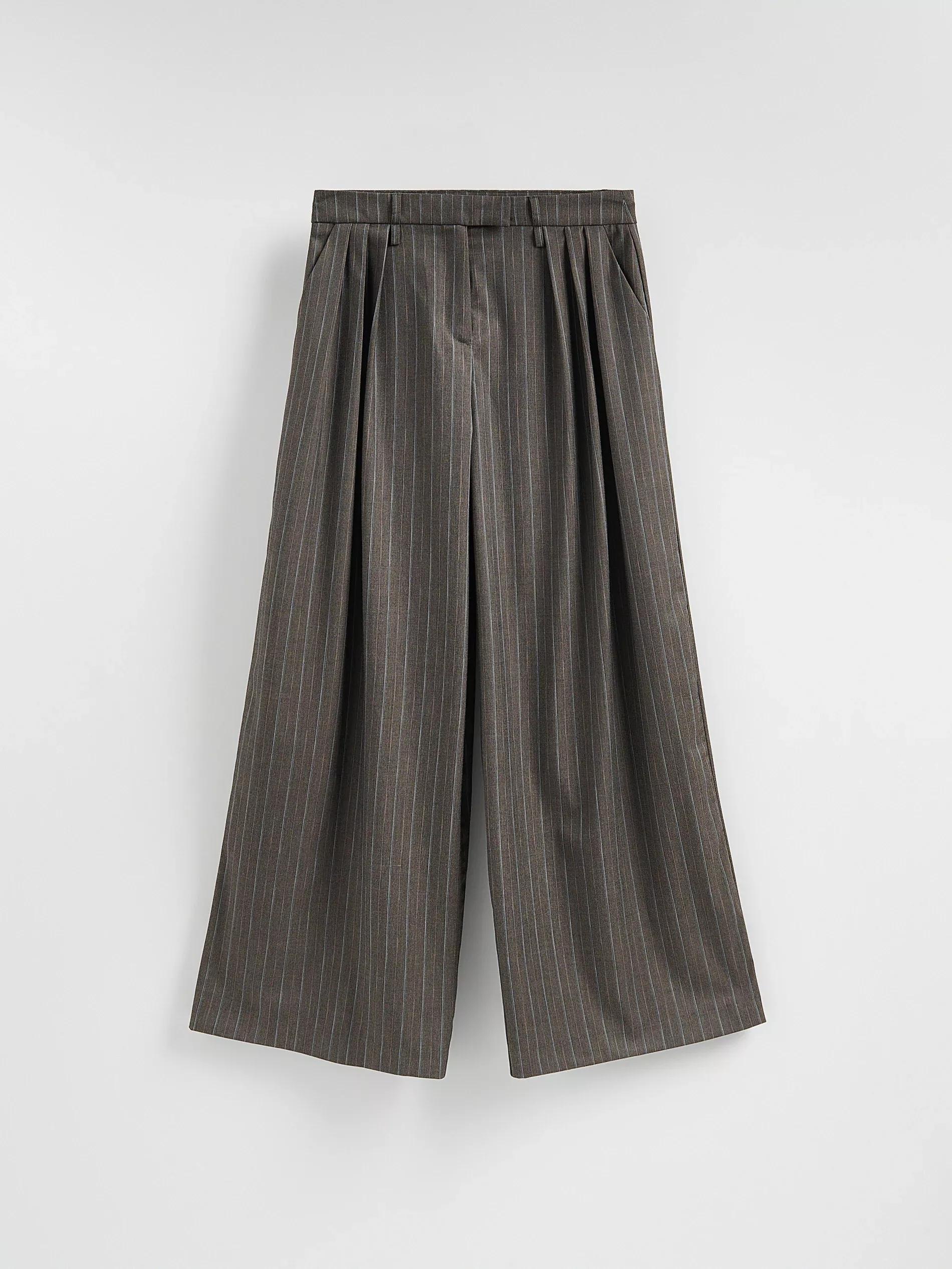 Grey Loose Trousers With Pleats, Grey, medium