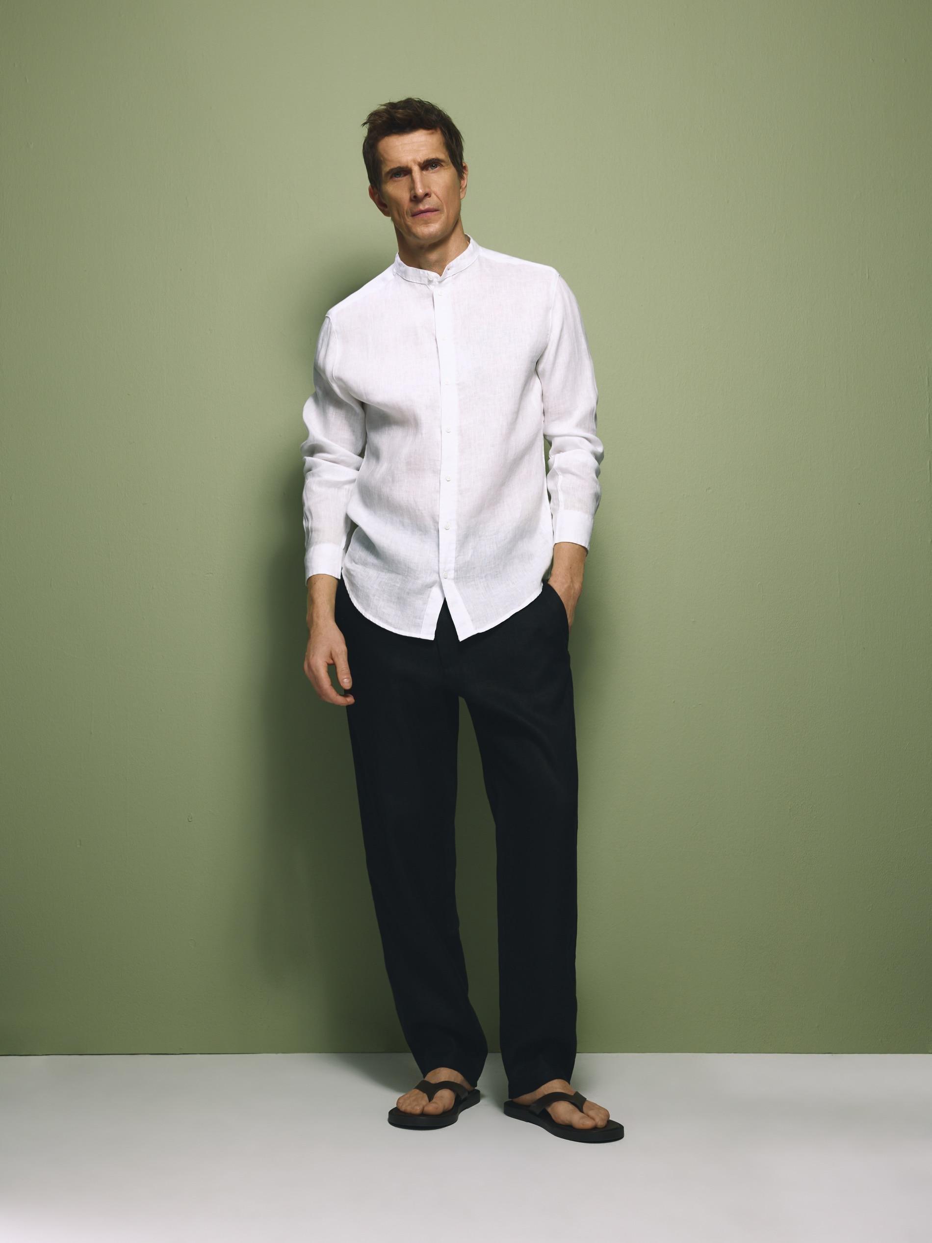 White Regular Fit Linen Shirt, White, large image number 0