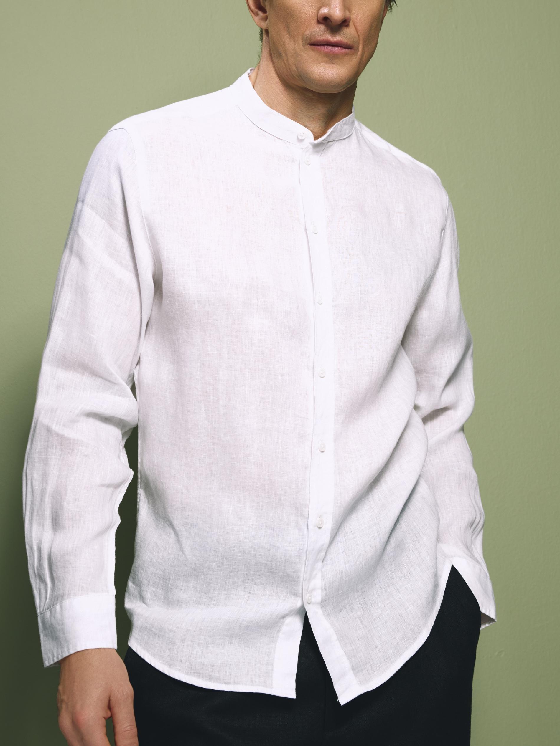 White Regular Fit Linen Shirt, White, large image number 1